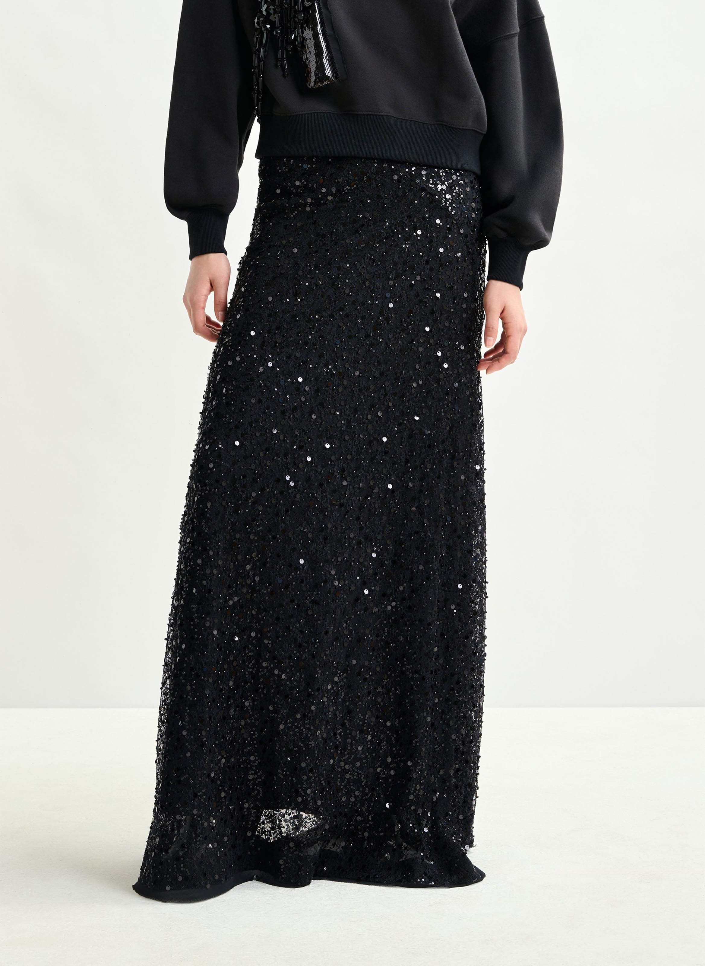 Jupe longue pailletée isequins ESSENTIEL ANTWERP Noir