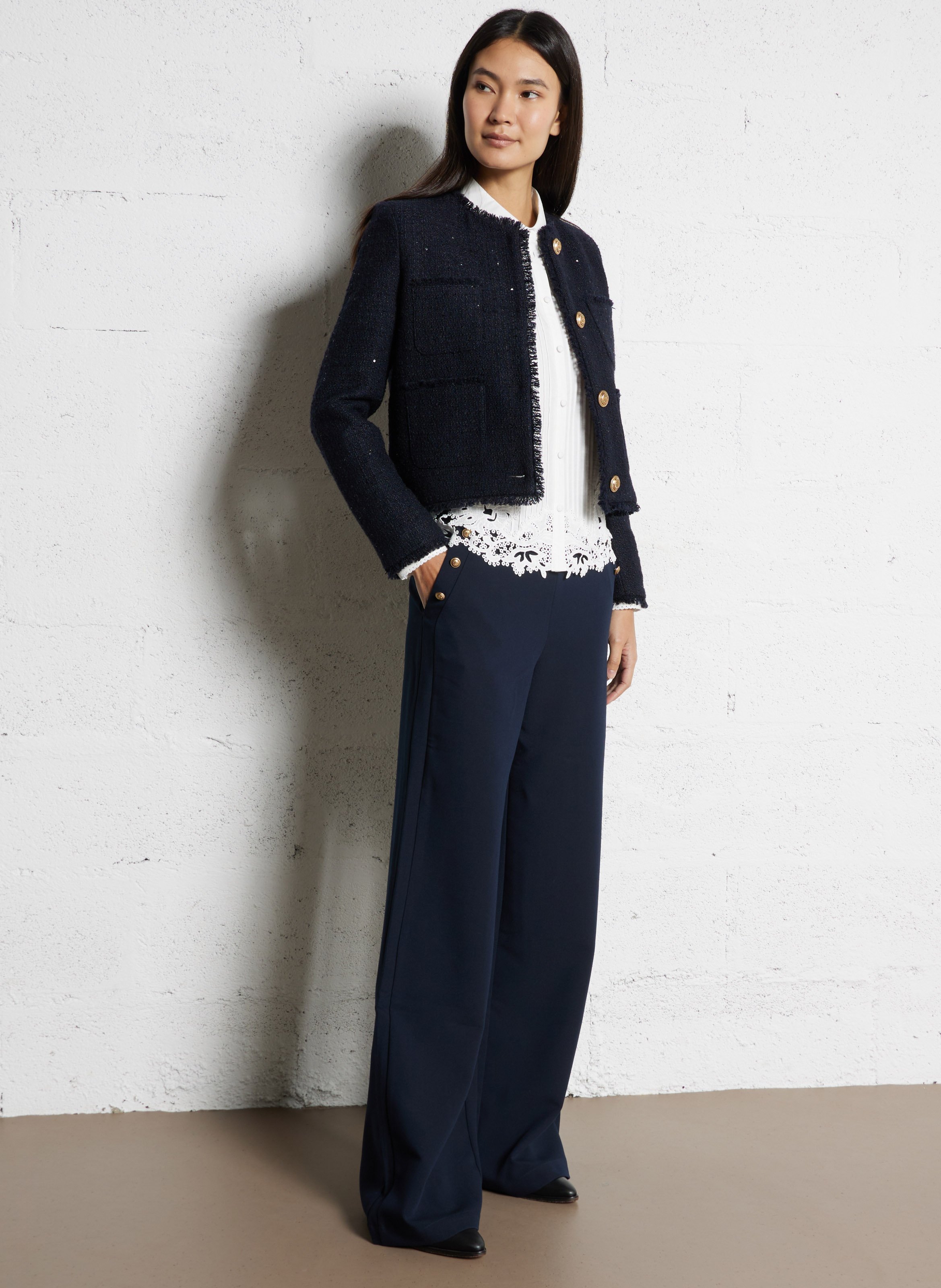 Pantalon large taille haute IKKS Bleu