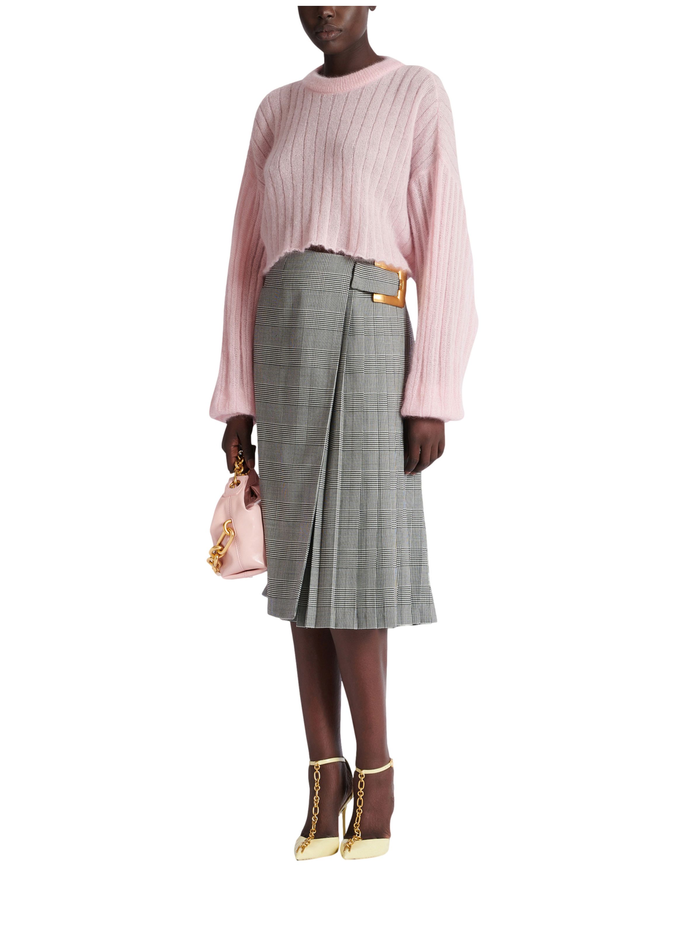 Jupe midi à imprimé prince de galles BALMAIN Noir