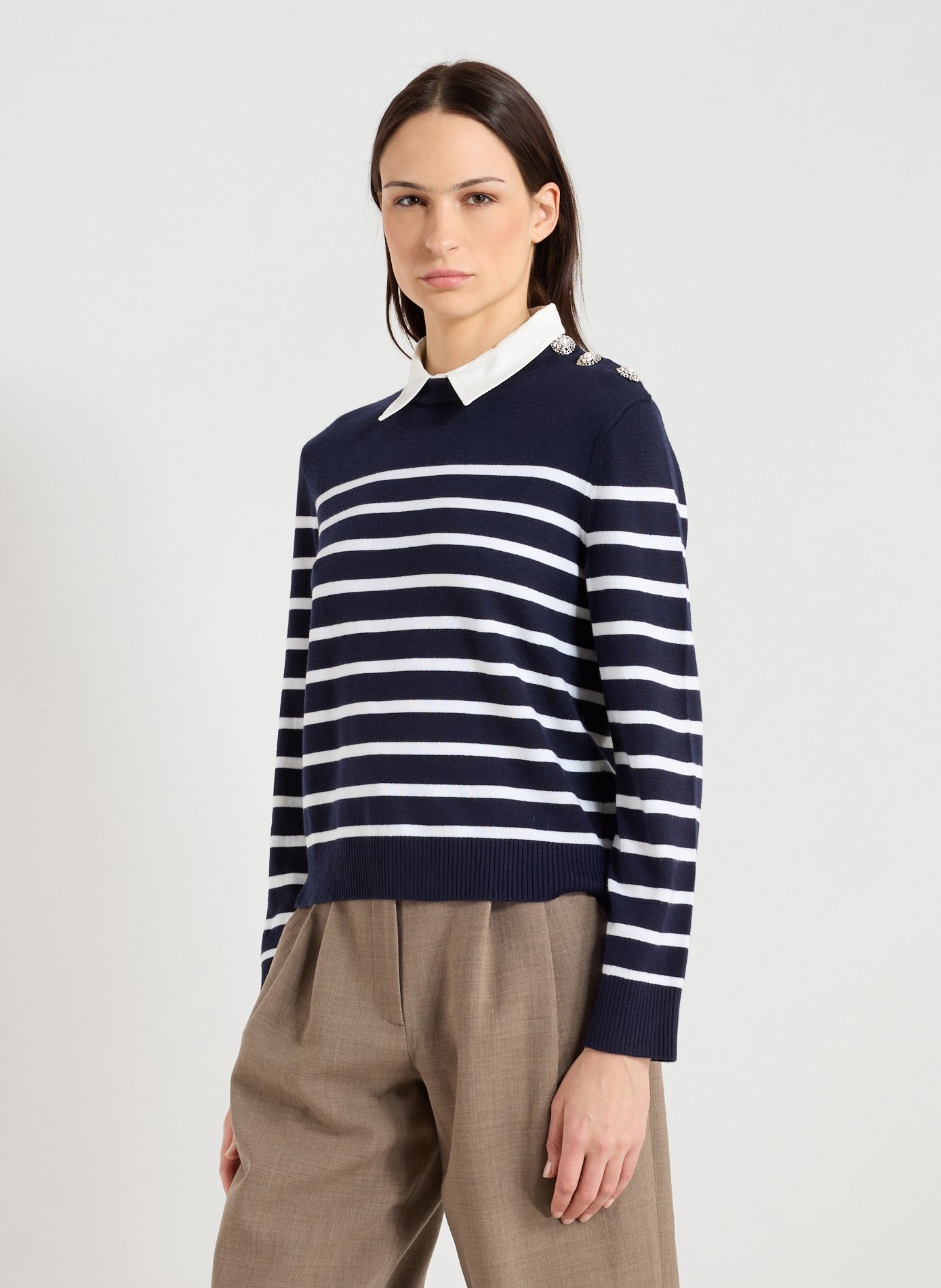 SUNCOO Straight Striped Sweater Blue