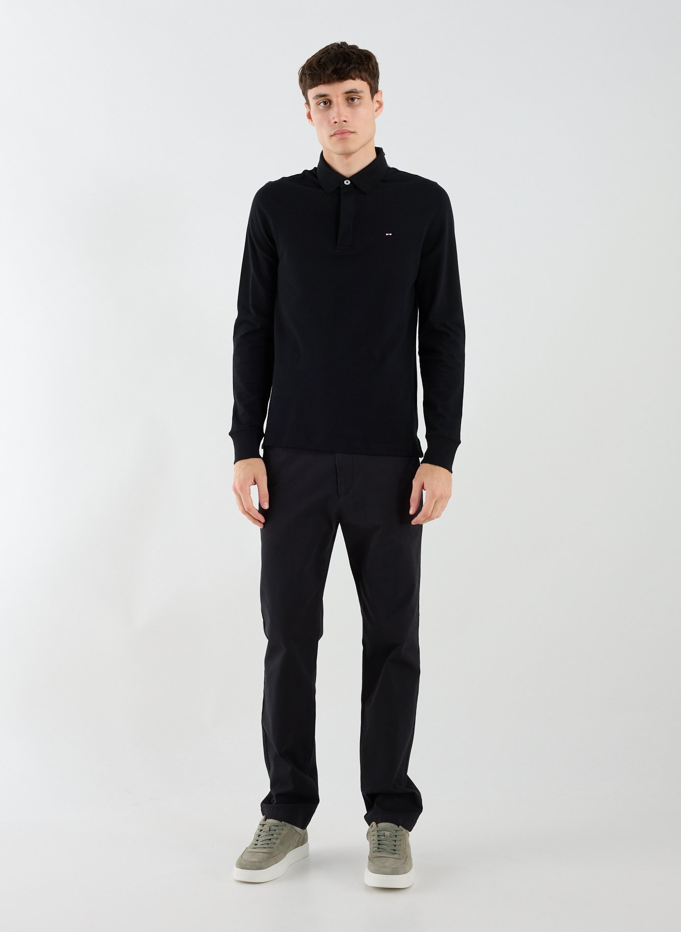Long-sleeved polo shirt in blended cotton EDEN PARK Black
