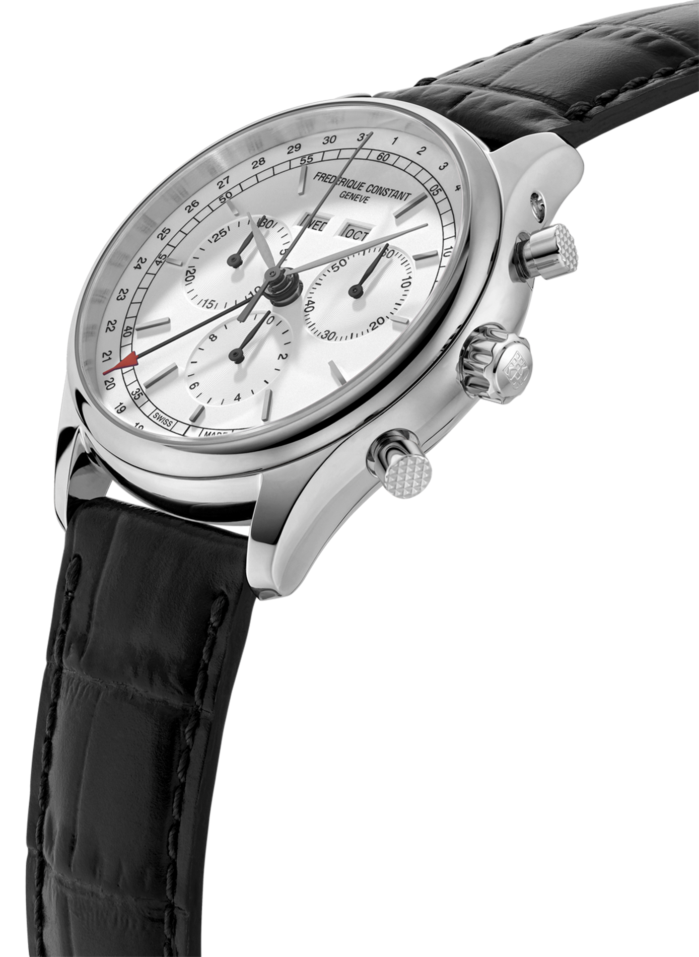 Montre quartz Classics quartz Chronograph triple calendar en cuir FREDERIQUE CONSTANT Noir