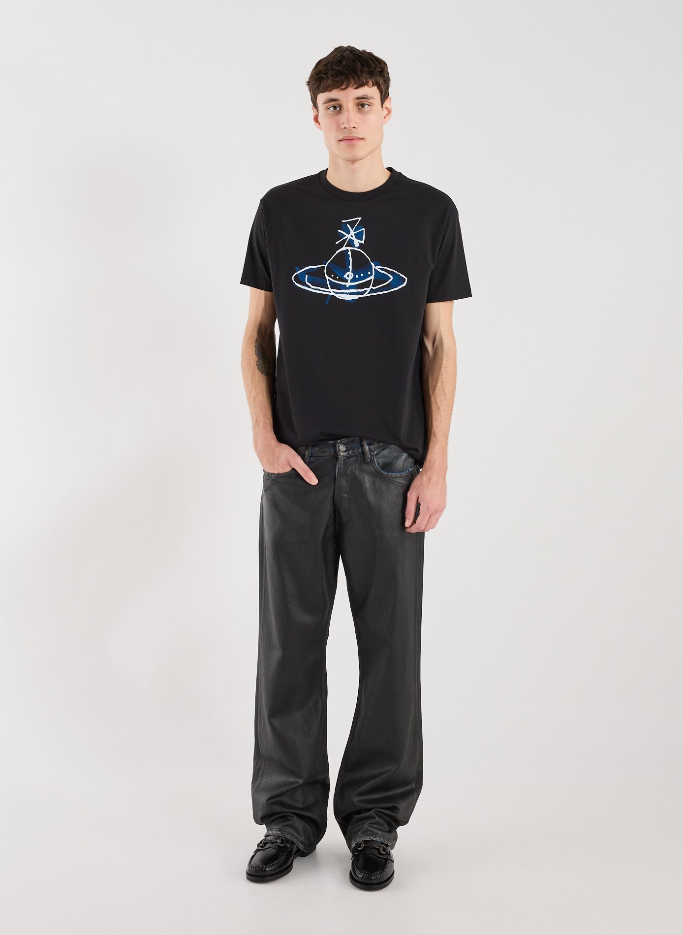 Straight pants in blended cotton and leather ACNE STUDIOS Black