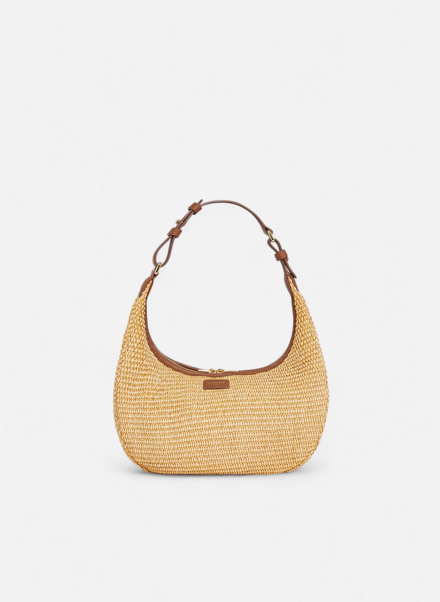 Petit sac hobo juliette effet raphia et cuir lisse LE TANNEUR Marron