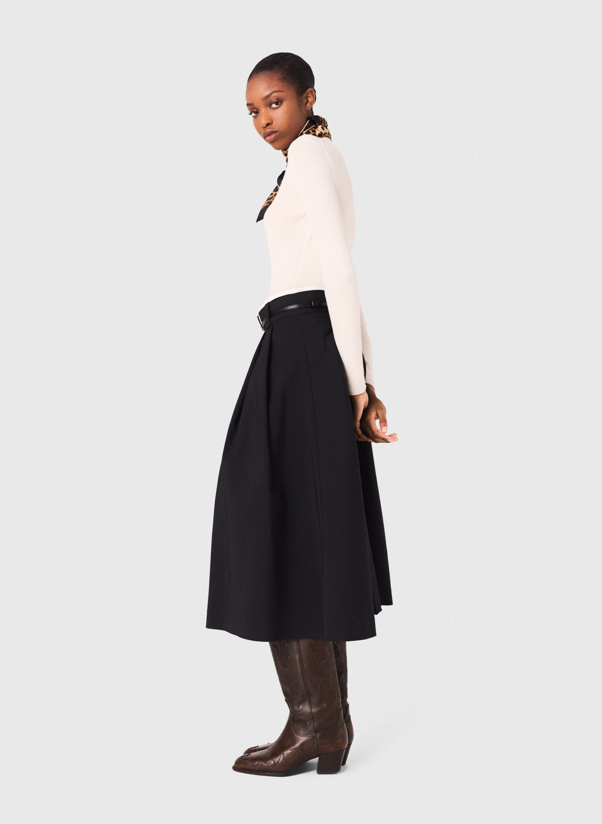 Jupe midi évasée en coton mélangé MAJE Bleu