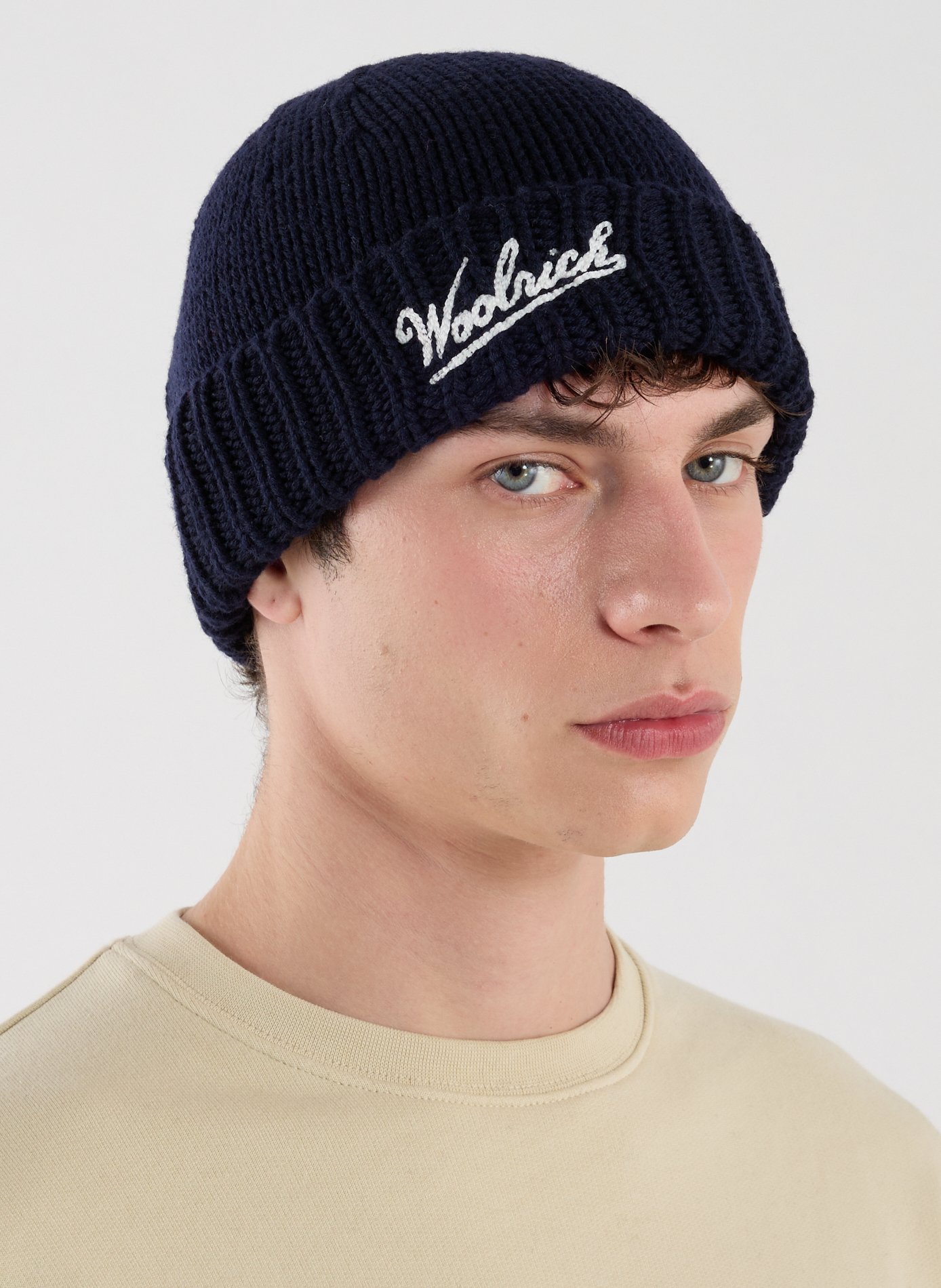 Ribbed virgin wool beanie WOOLRICH Blue