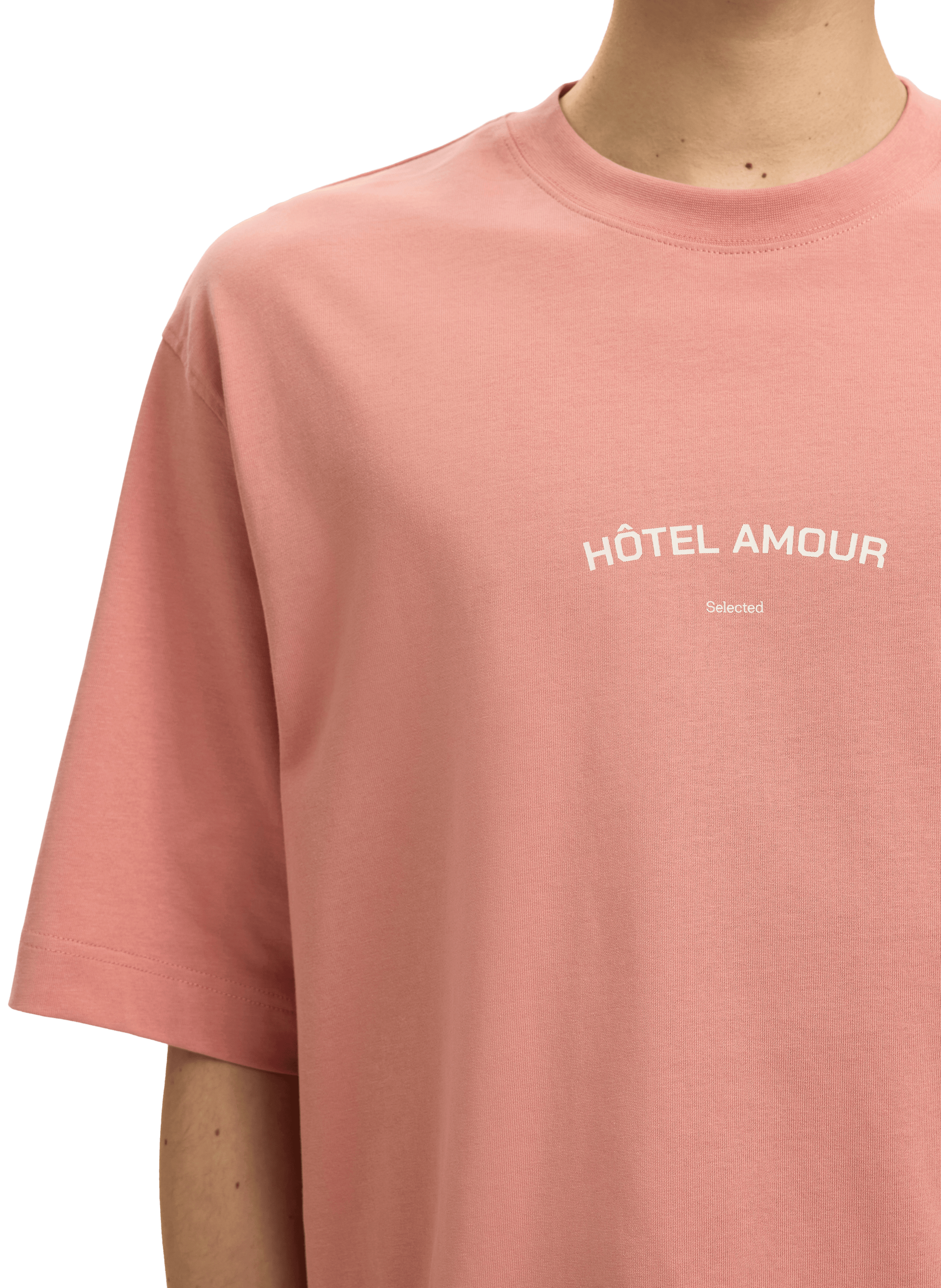 Cotton round-neck T-shirt SELECTED Pink