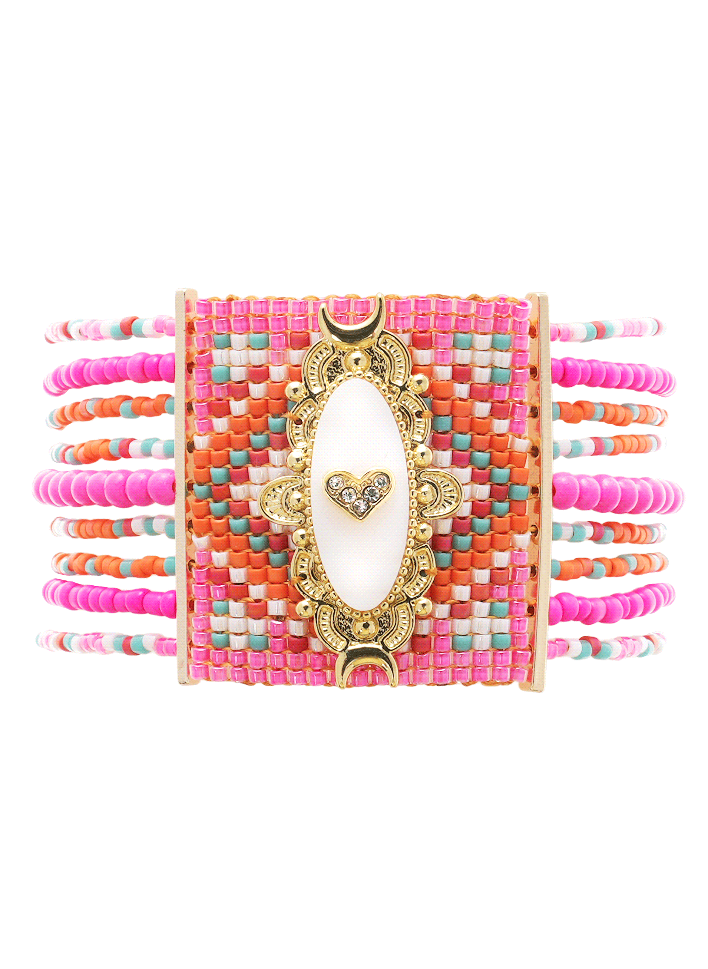 Bracelet perles régalbles avec cabochon central cœur kalumey HIPANEMA Rose