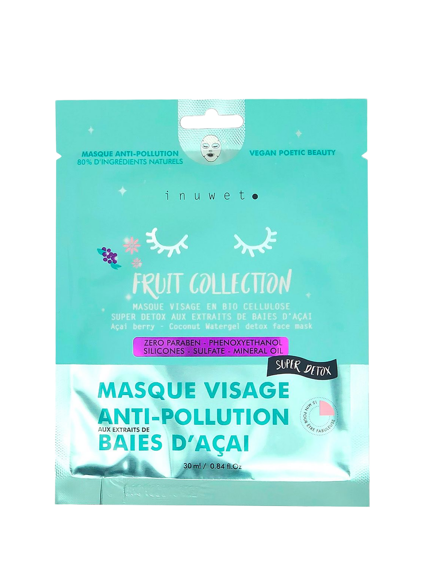 Masque visage anti-pollution baies d'açai INUWET No color