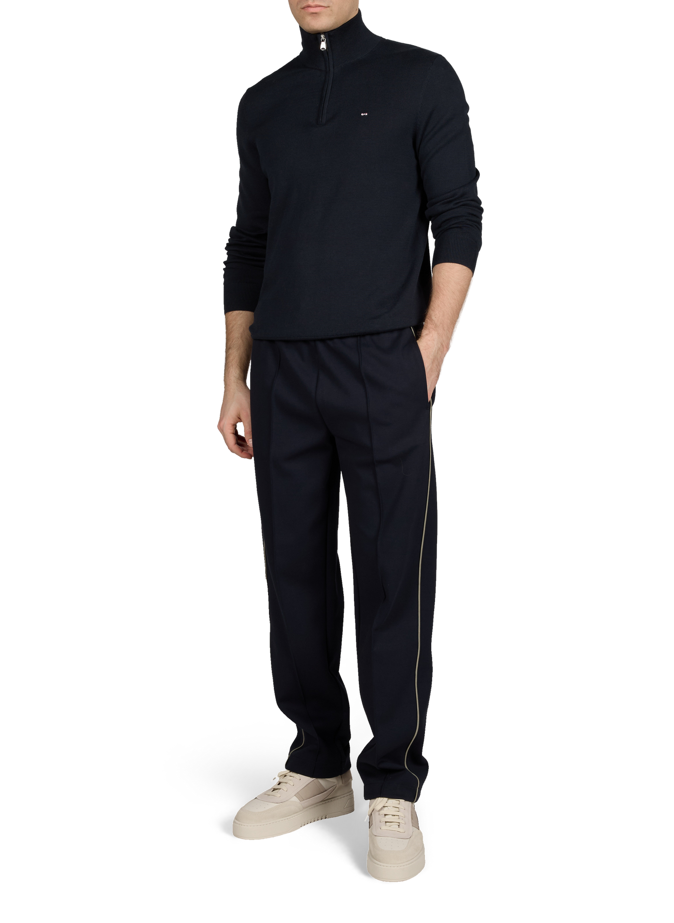 Straight fit high-neck zip-up cotton sweater EDEN PARK Blue