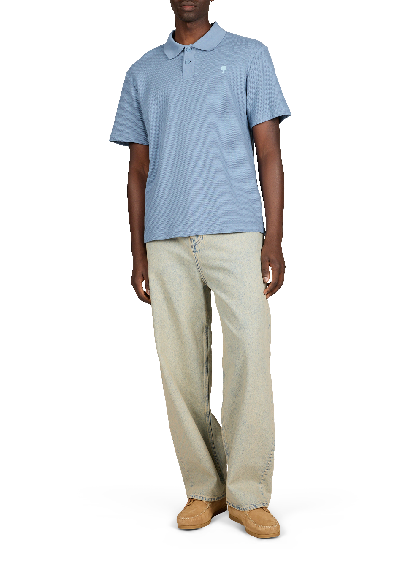 Polo à manches courtes en coton piqué texturé FAGUO Bleu