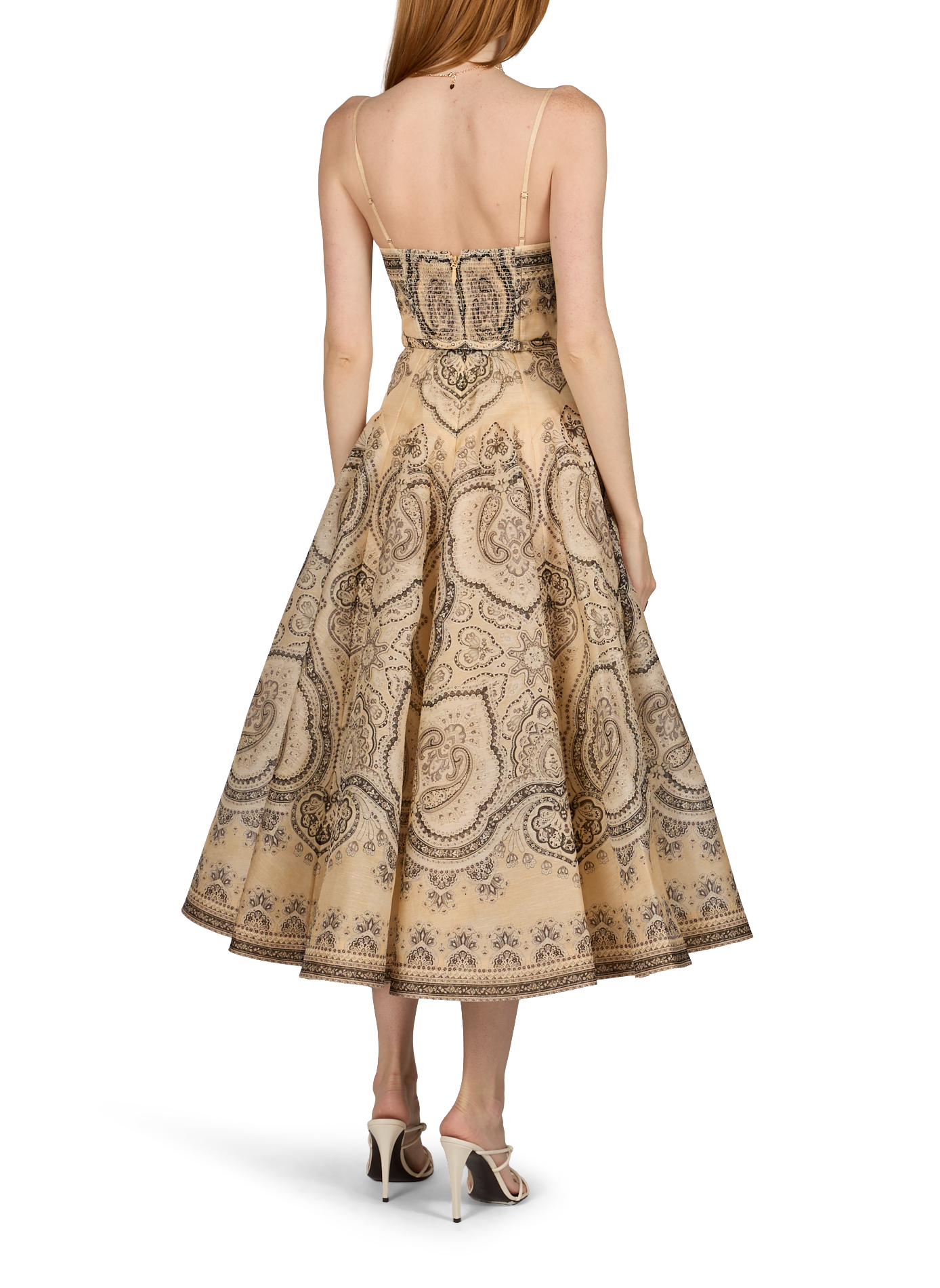 Robe mi-longue Luna à imprimé en lin et soie ZIMMERMANN Bleu