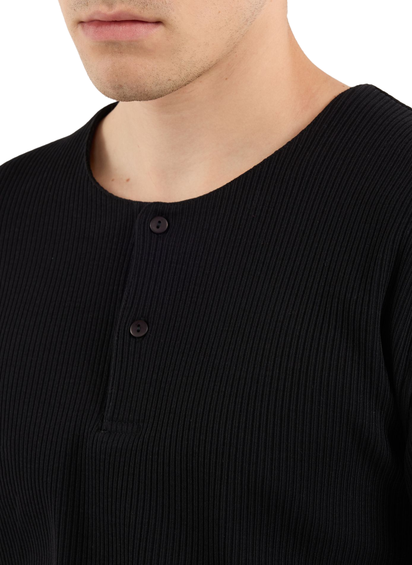Geripptes Henley-T-Shirt aus Baumwolle SAISON 1865 Schwarz