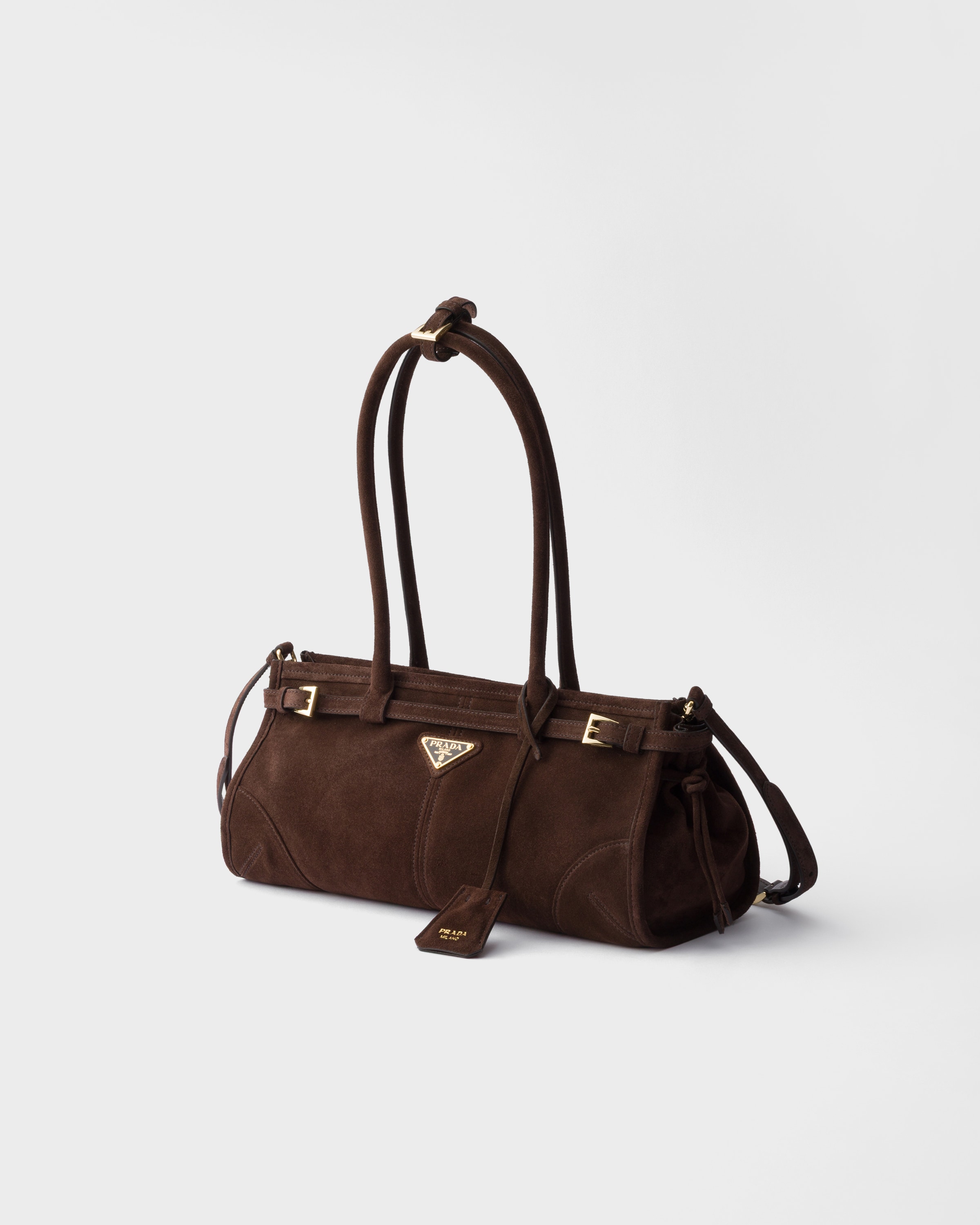 Sac prada bonnie moyen en veau velours PRADA Marron