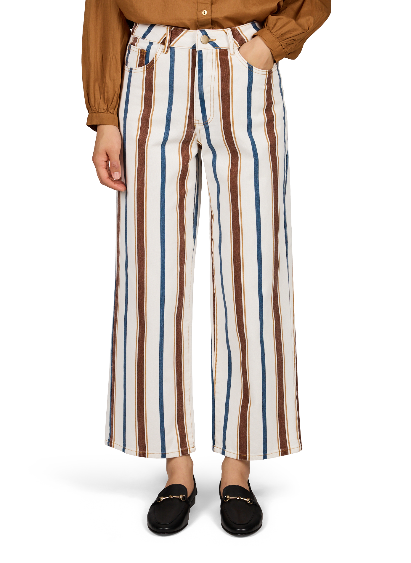 Gerade geschnittene Jeans aus gestreiftem Baumwolldenim VILA Beige