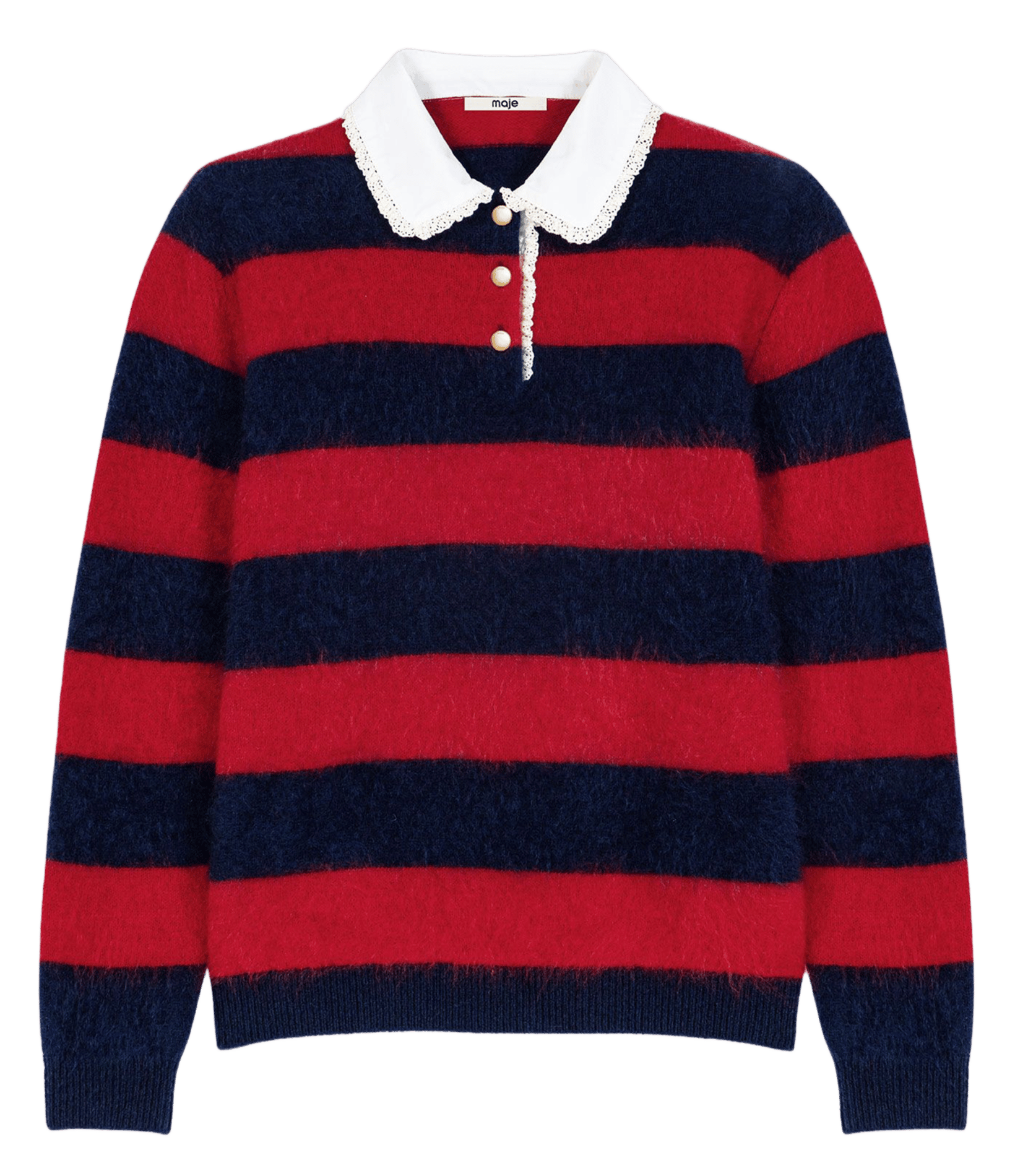 Pull col polo en laine mélangée MAJE Rouge