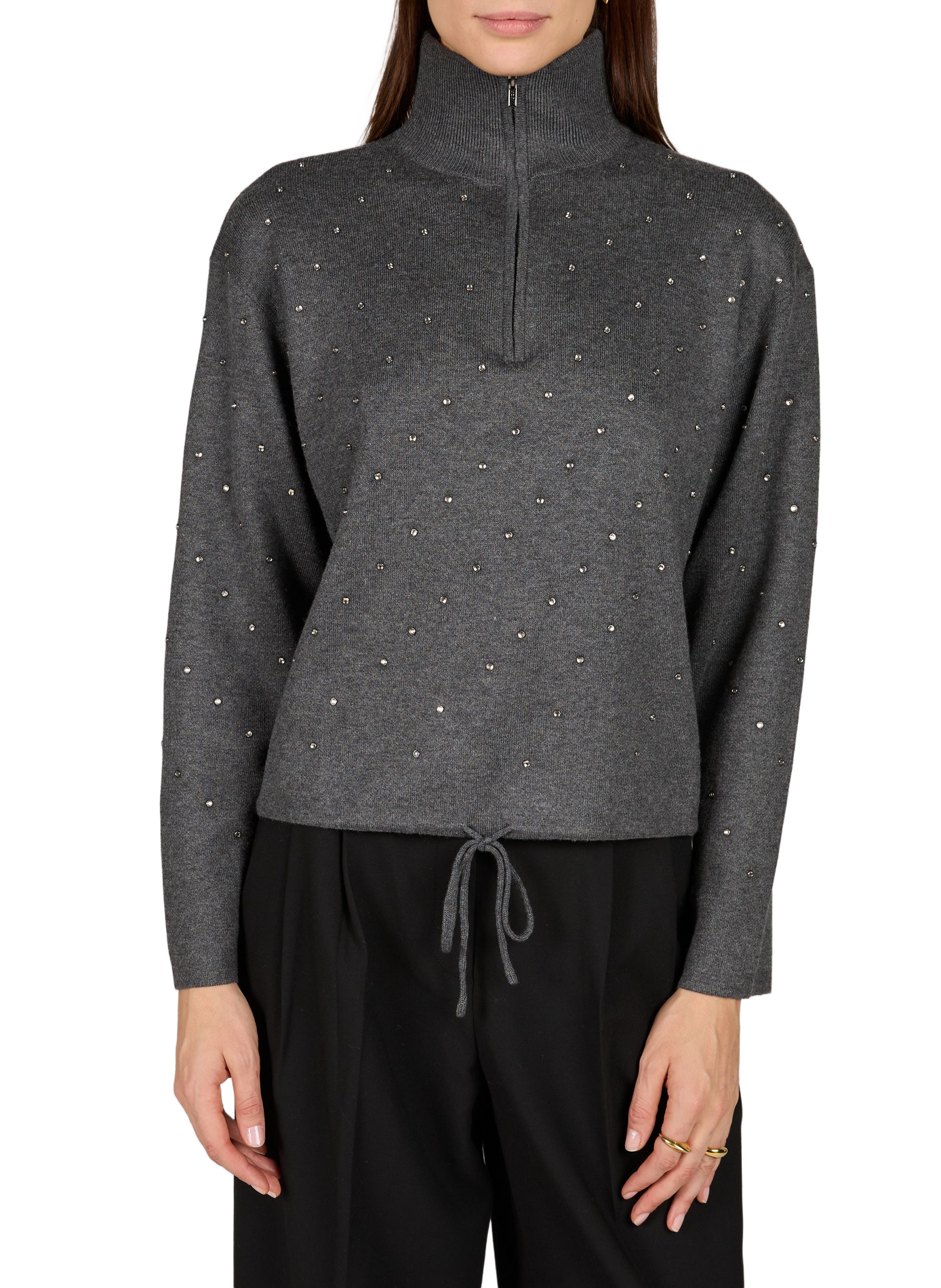 Straight-cut rhinestone jeans SUNCOO Grey