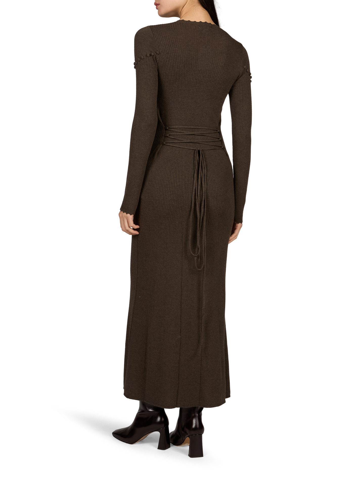 Fitted maxi dress in wool and cotton LOUISE MISHA Brown