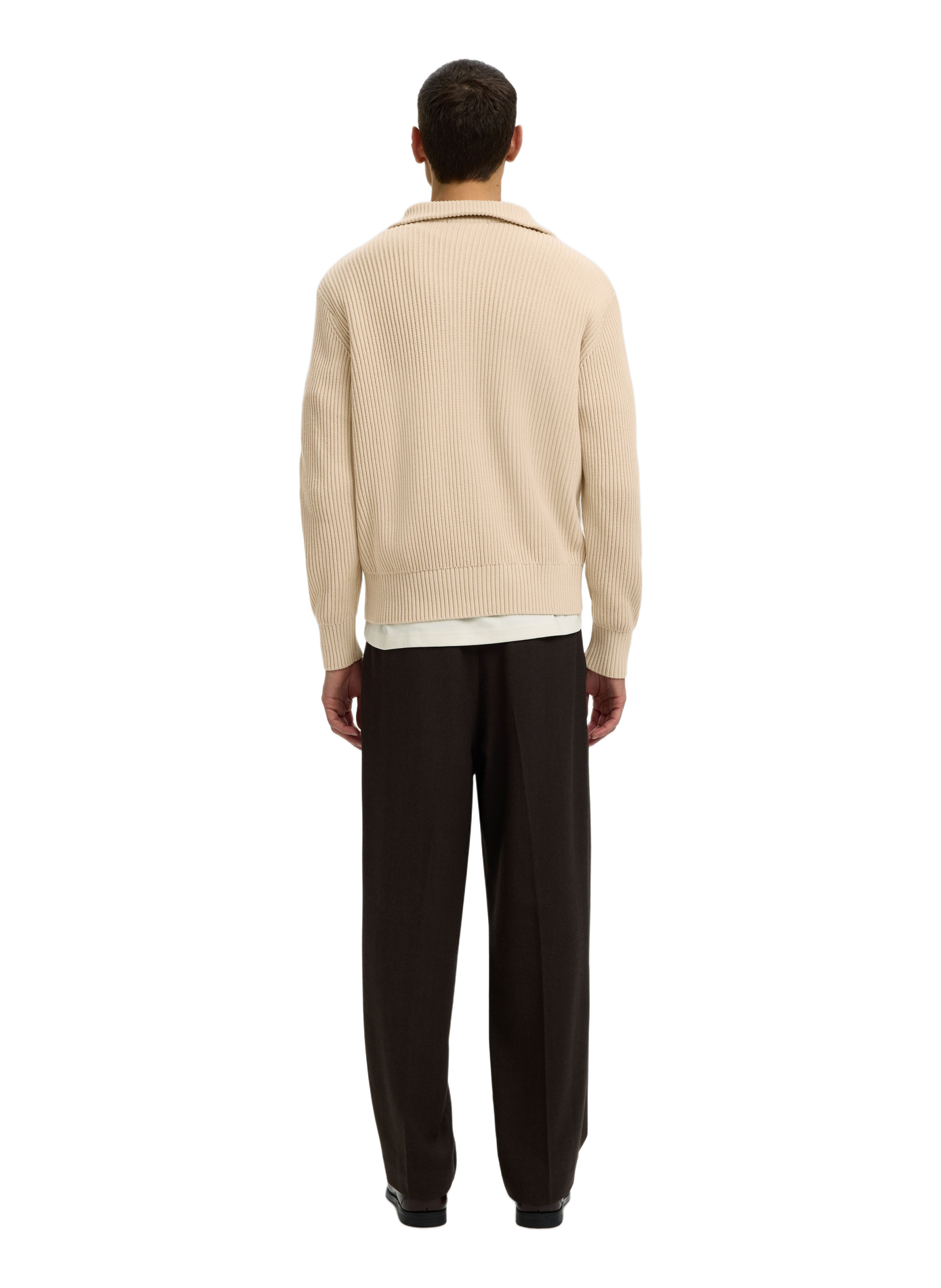 Ribbed cotton high-neck sweater | Beige SELECTED Men