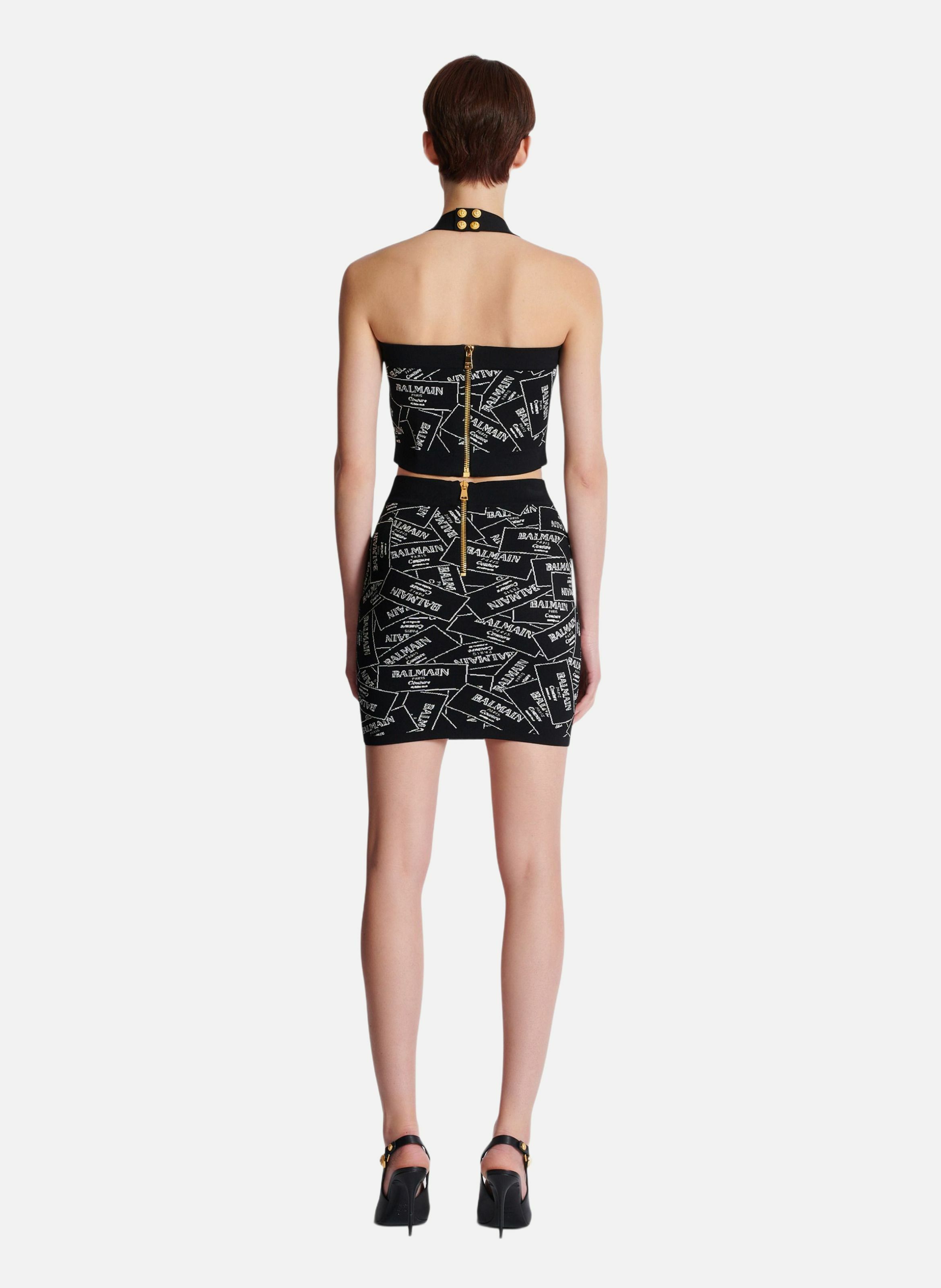 Jupe courte en maille jacquard étiquette balmain BALMAIN Noir