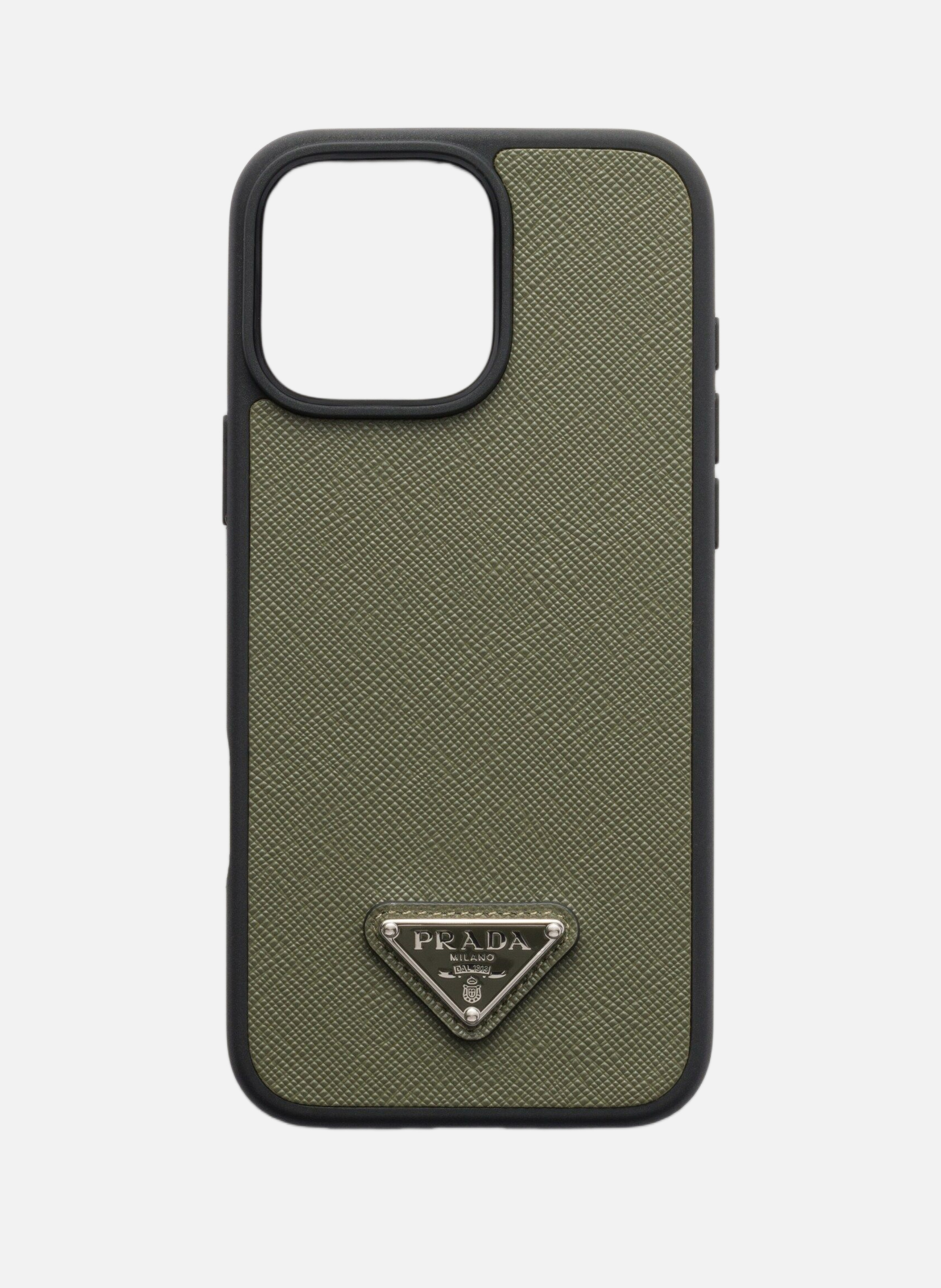 Coque pour iphone 16 pro max en cuir saffiano PRADA Vert