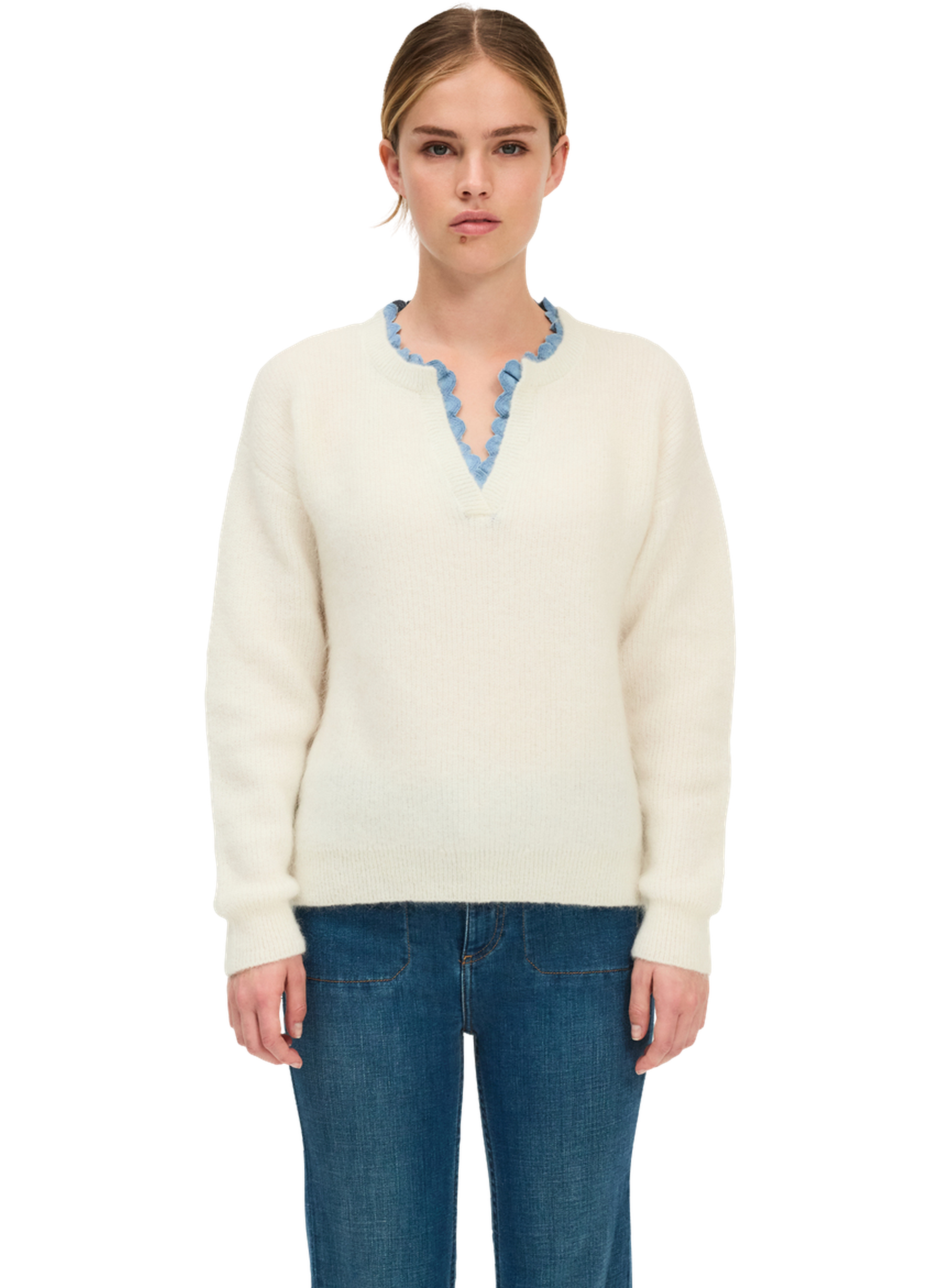 Pull à col en dentelle - eleonor  Ecru