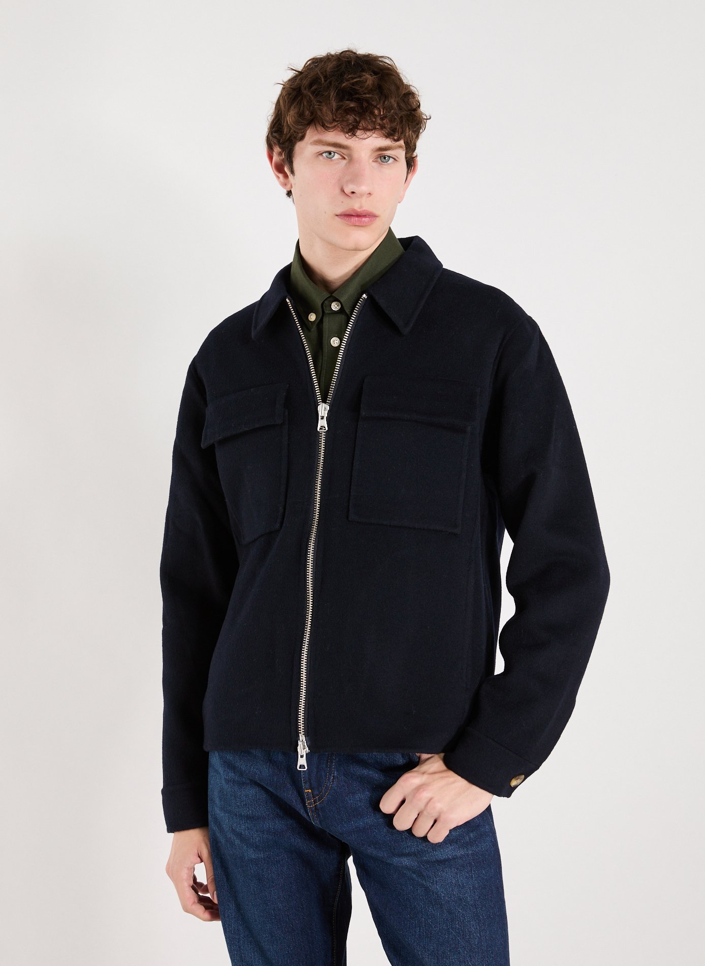 NN.07 Blouson col classique en laine mélangée Bleu