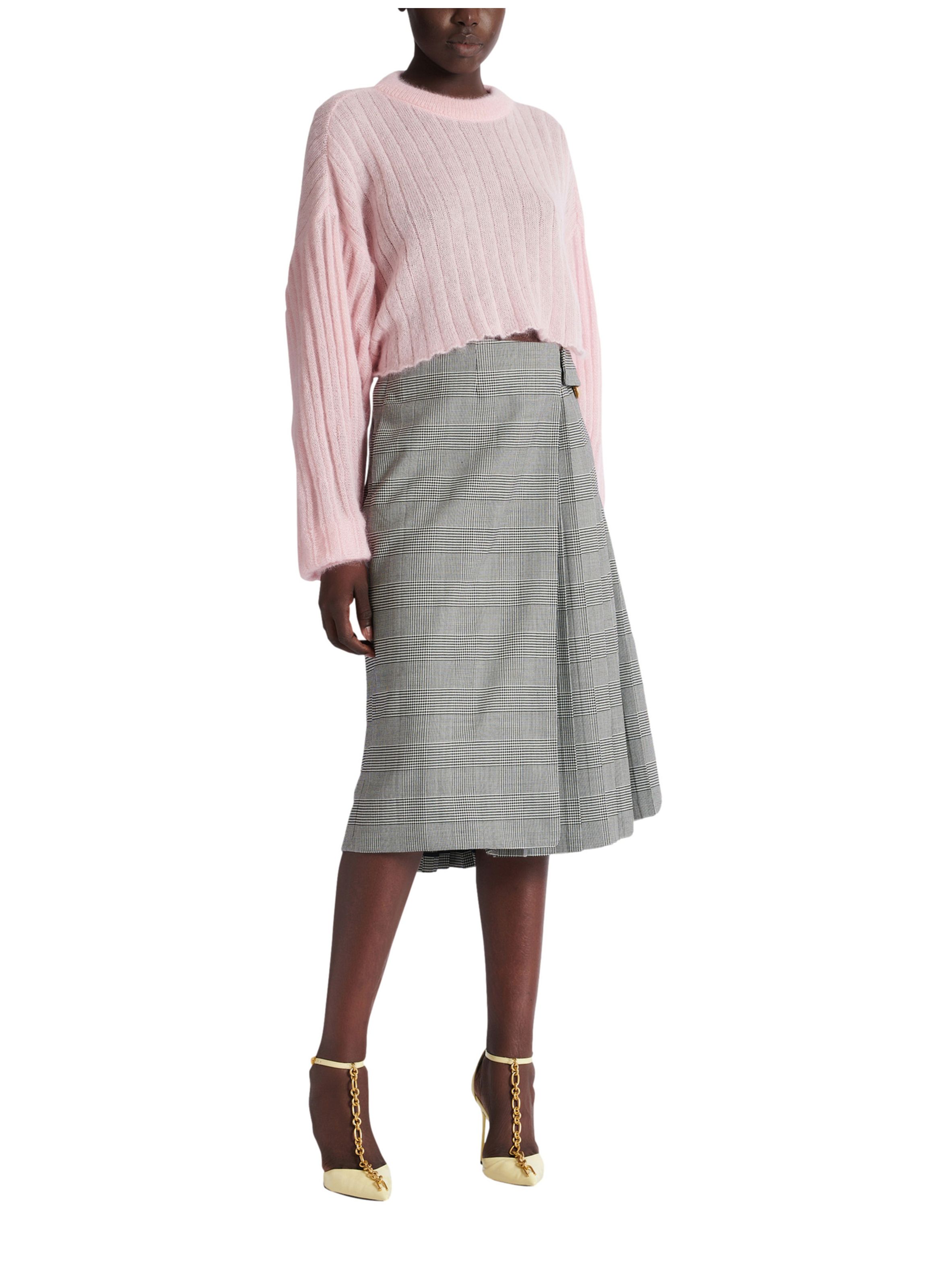 Jupe midi à imprimé prince de galles BALMAIN Noir