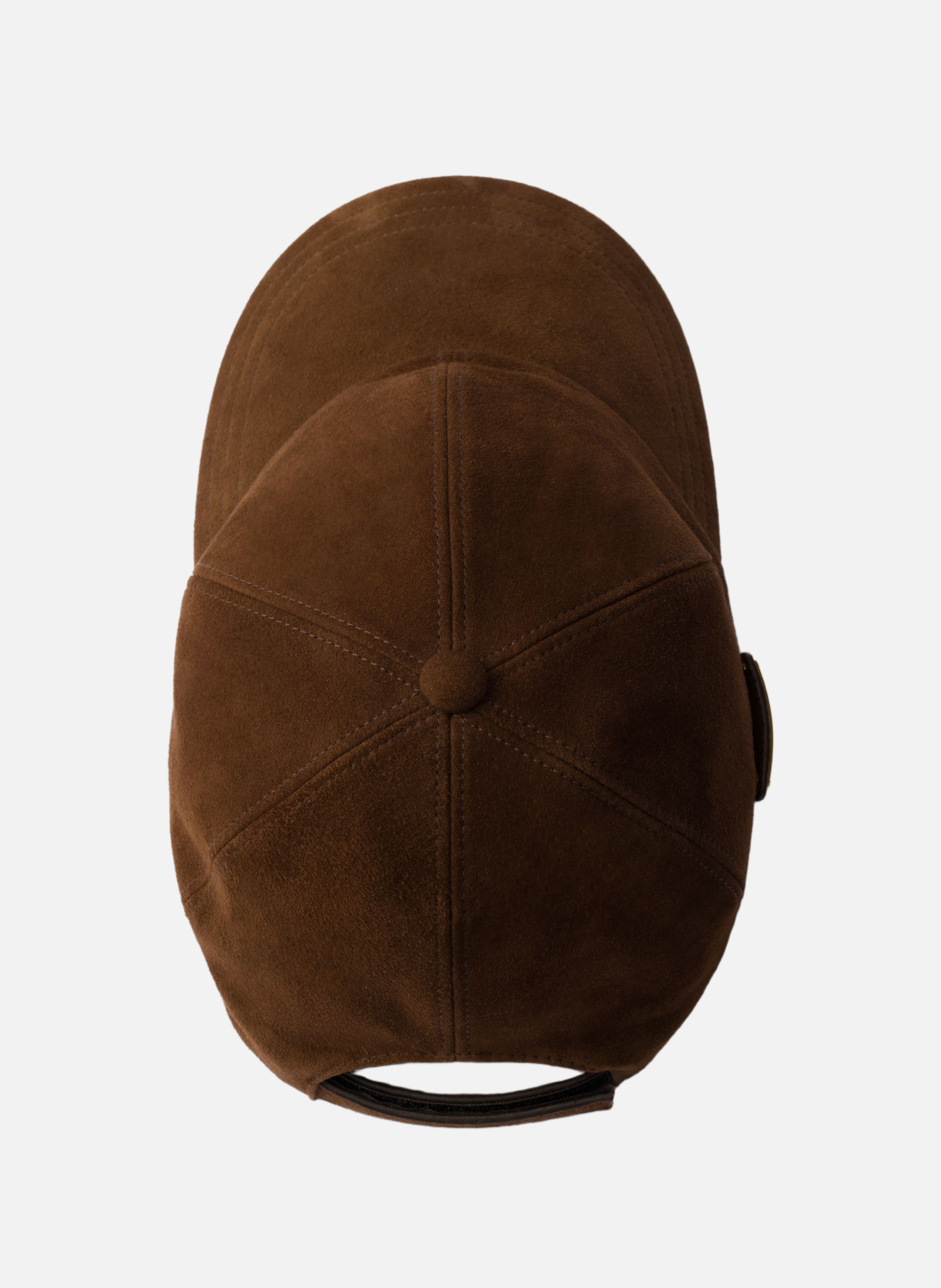 Casquette de base-ball en veau velours PRADA Marron
