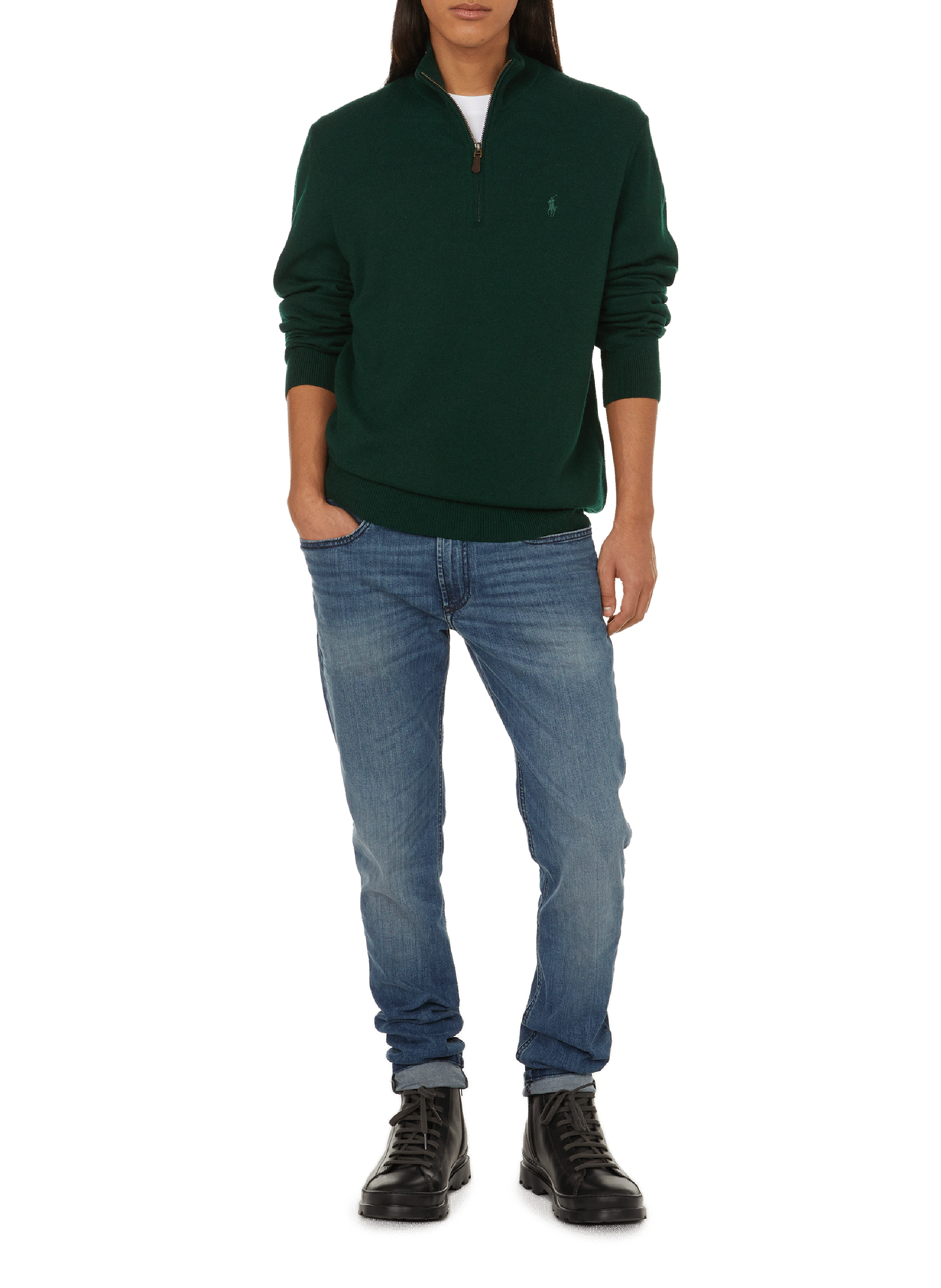Pull col zippé en laine POLO RALPH LAUREN Vert