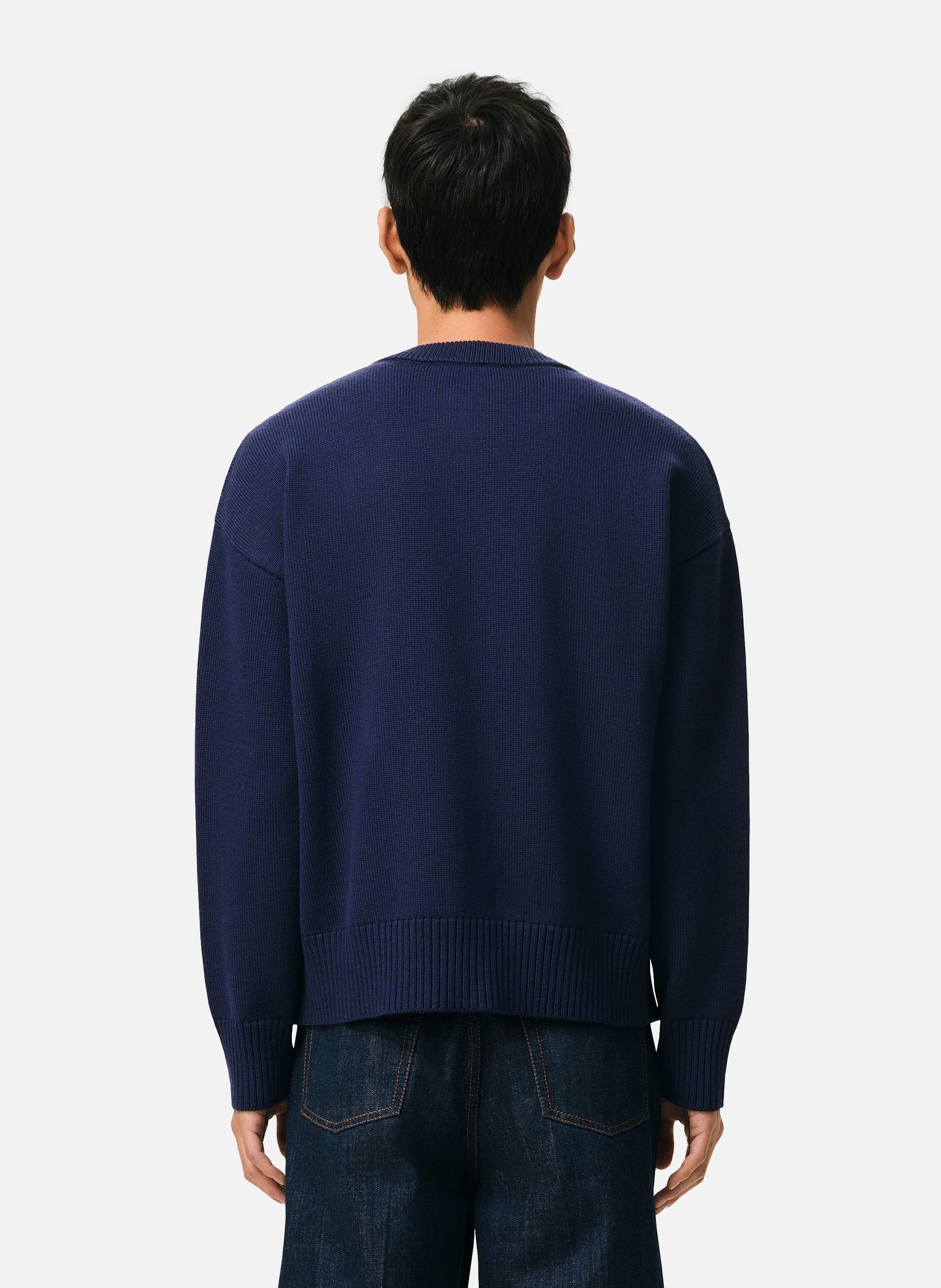 Cardigan col rond ami de coeur en laine unisexe AMI PARIS Bleu