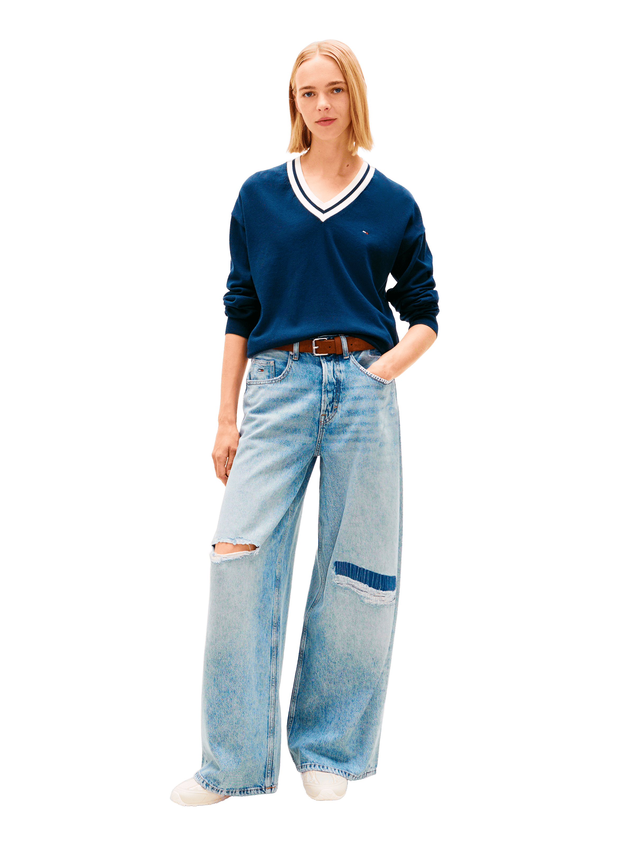 Straight V-neck cotton sweater TOMMY HILFIGER Blue