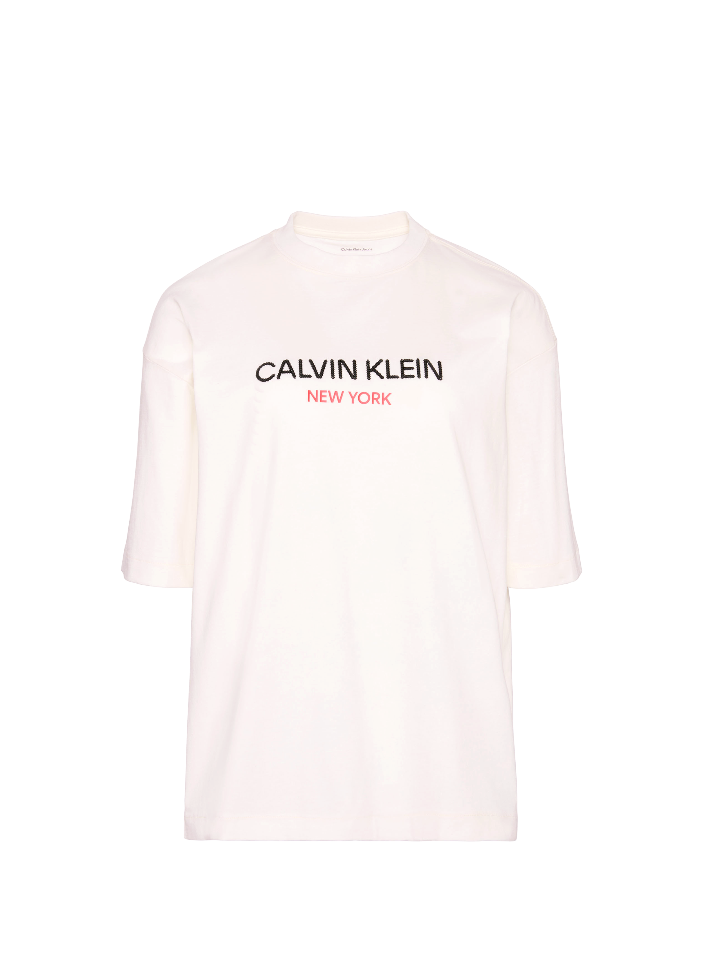Oversize Printed Cotton T-shirt  CALVIN KLEIN Beige
