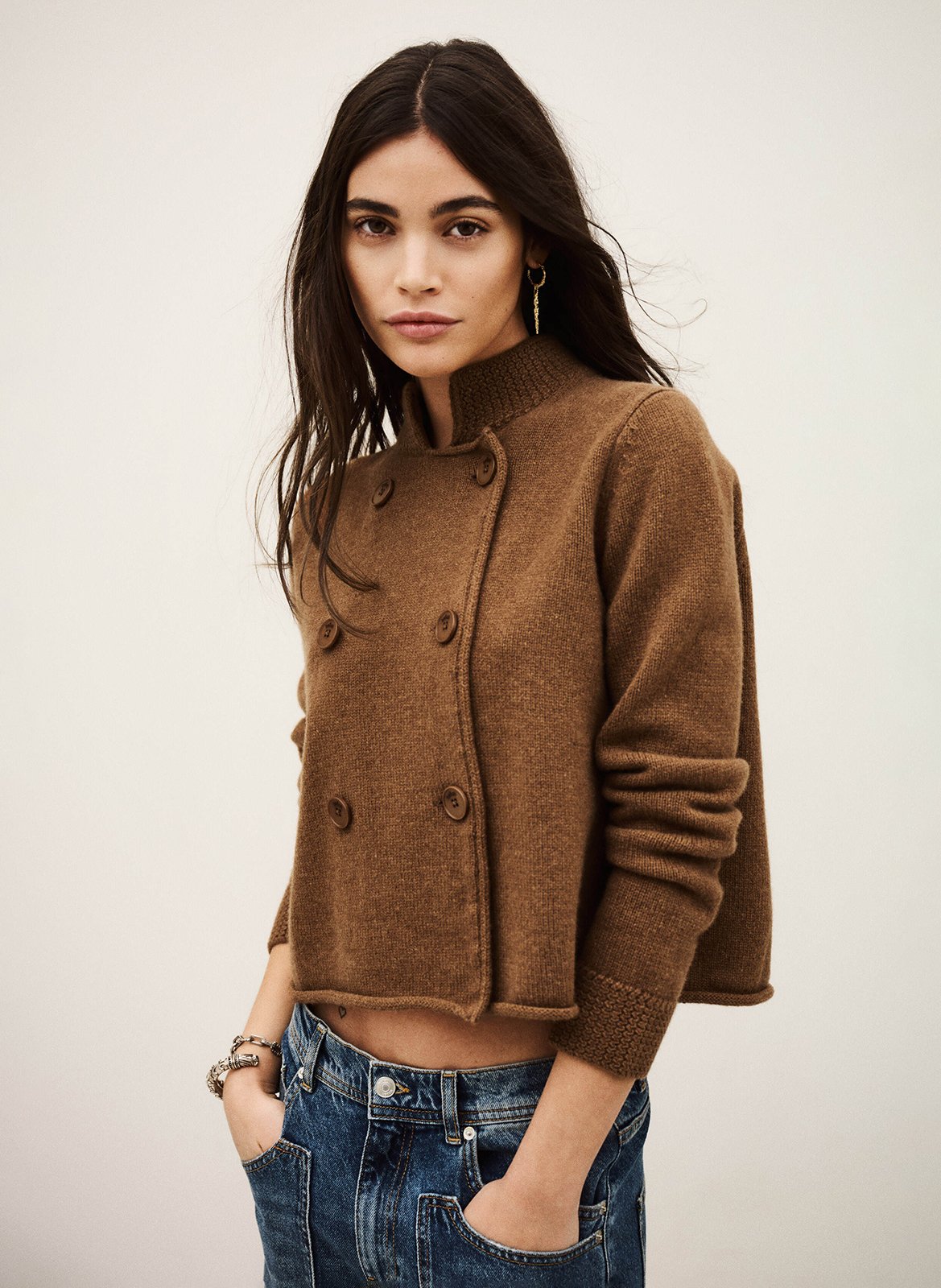 Gilet droit col montant en laine melodia BA&SH Marron