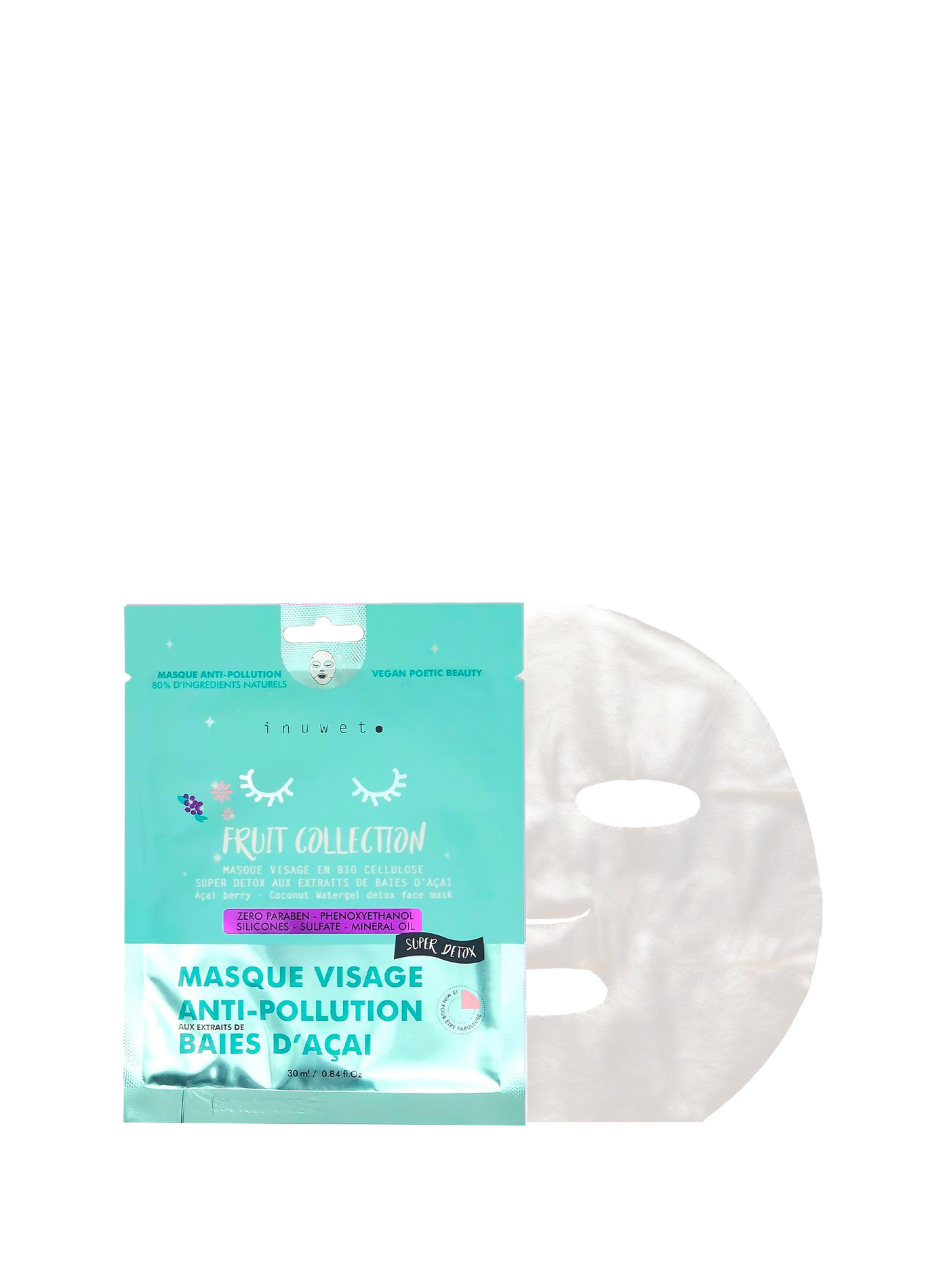 Masque visage anti-pollution baies d'açai INUWET No color