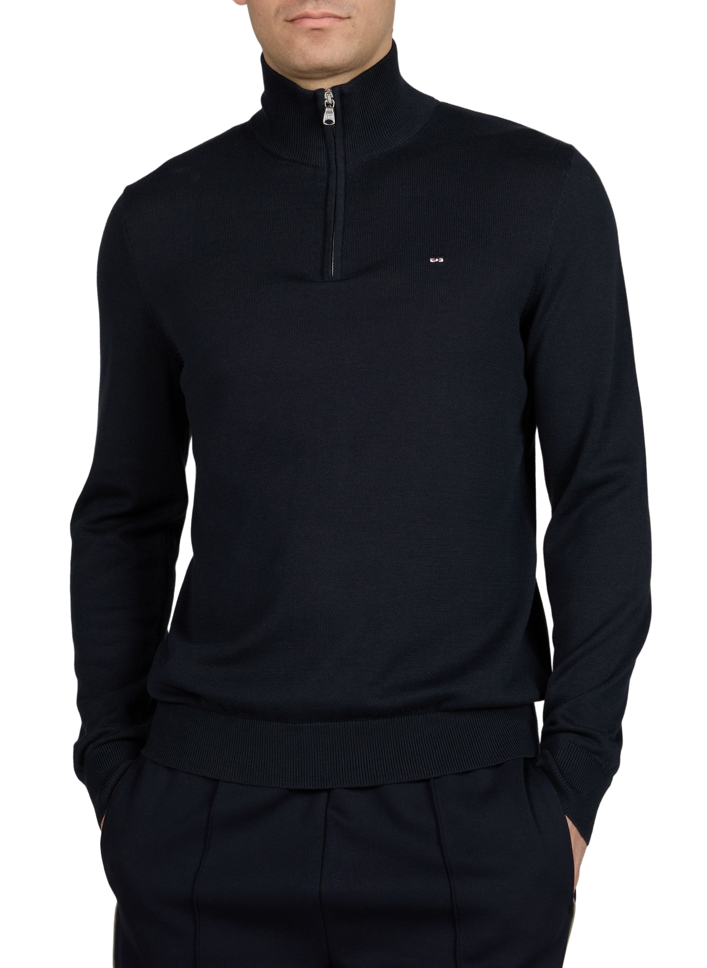 Straight fit high-neck zip-up cotton sweater EDEN PARK Blue