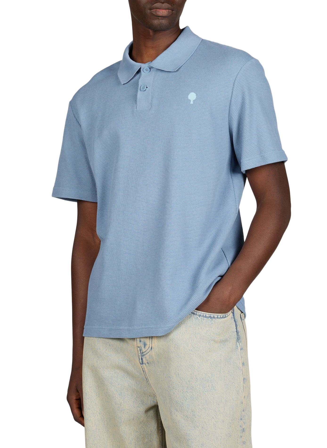 Polo à manches courtes en coton piqué texturé FAGUO Bleu