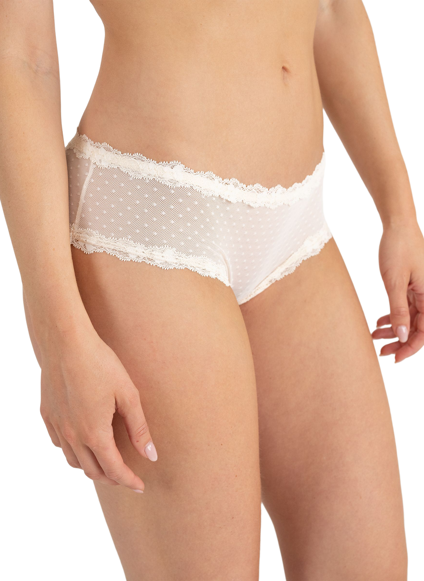 Culotte transparente de lunares con bordes de encaje. PASSIONATA Beige