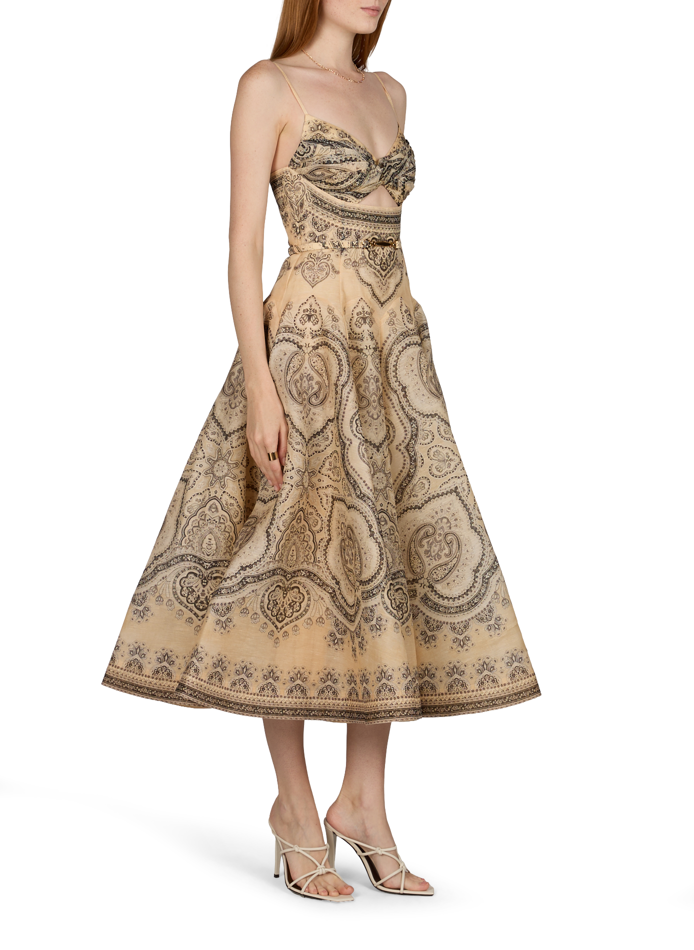 Robe mi-longue Luna à imprimé en lin et soie ZIMMERMANN Bleu