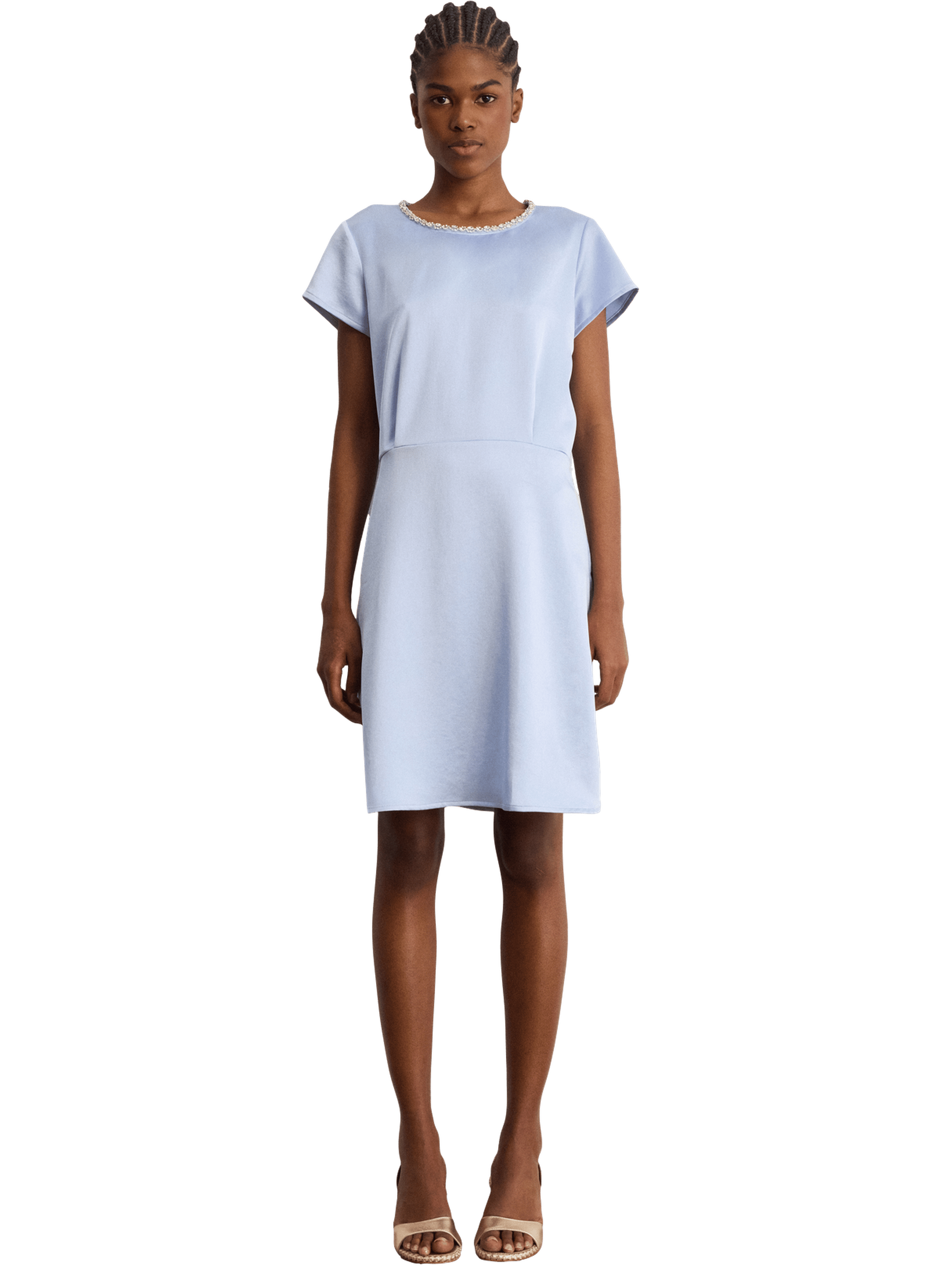 Robe courte en satin et strass - annie  Bleu ciel