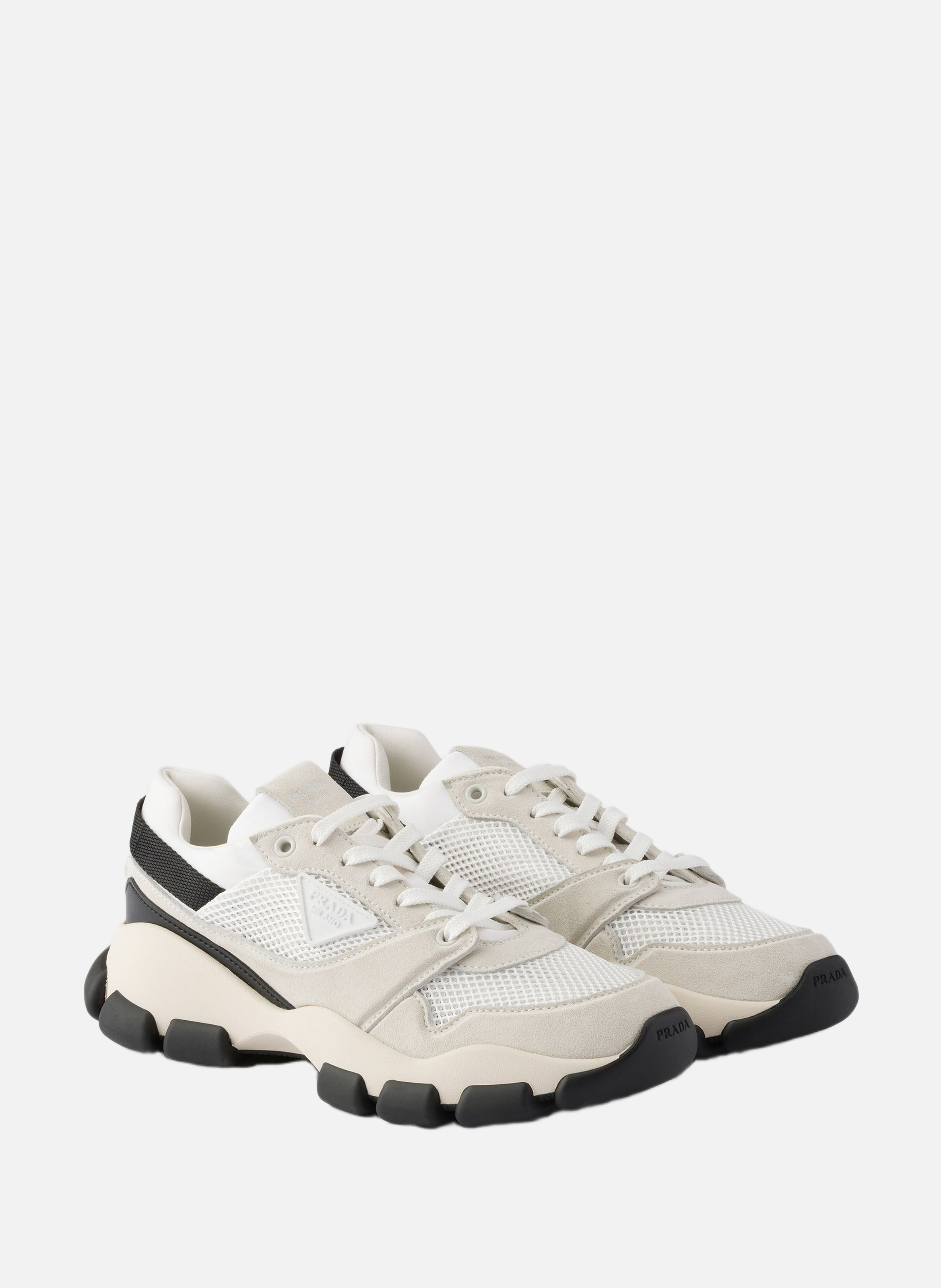 Baskets en tissu mesh et en suède PRADA Blanc