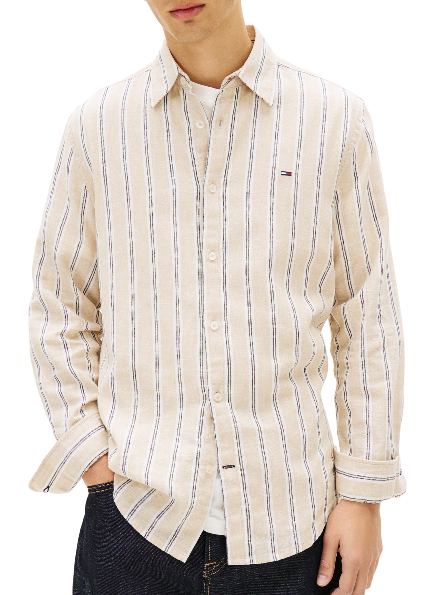 Vertical striped shirt in cotton and linen TOMMY HILFIGER Multicolour