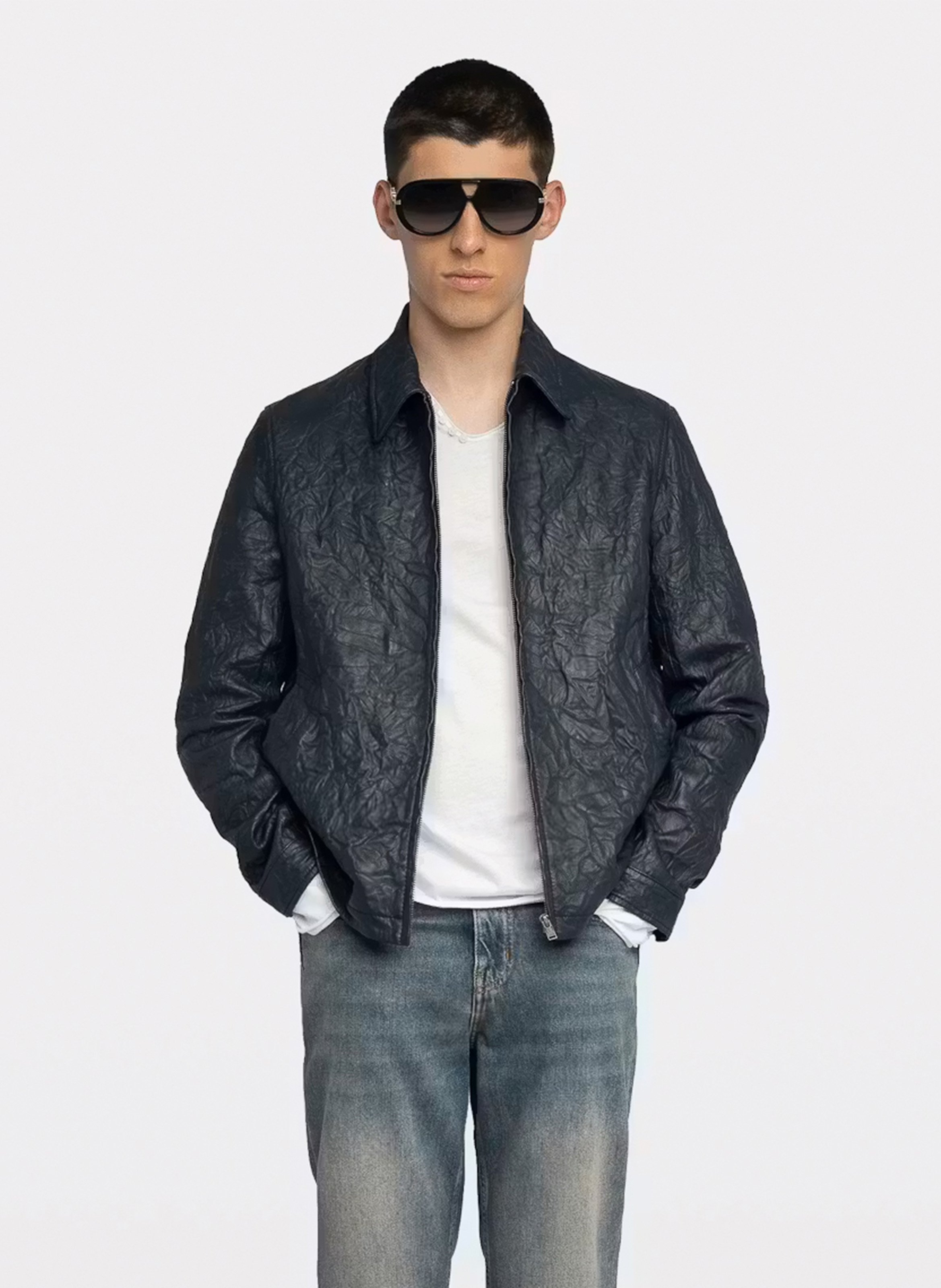 Veste droite zippée froissée en cuir loumy ZADIG&VOLTAIRE Bleu