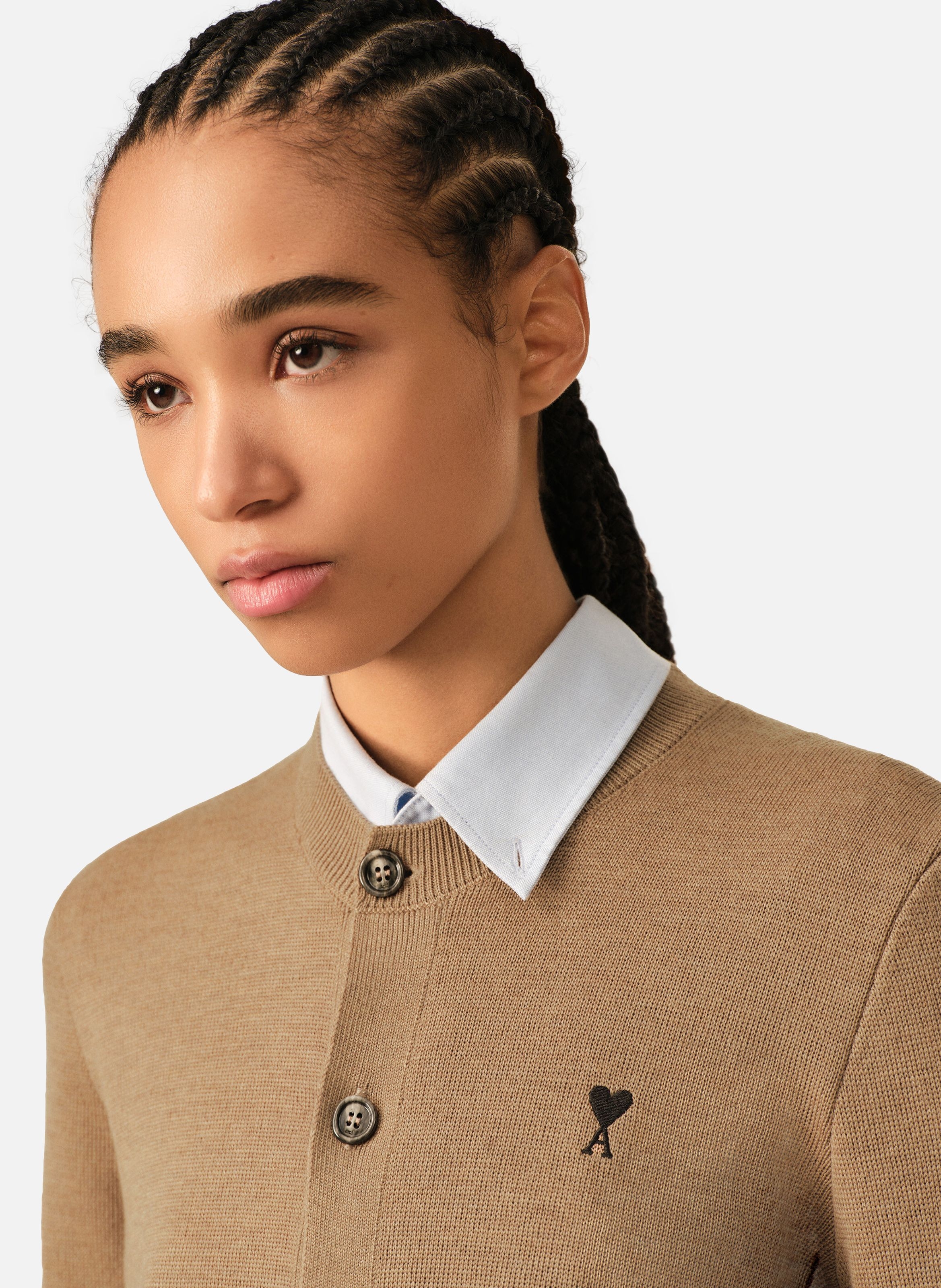 Cardigan col rond en laine ami de coeur AMI PARIS Rouge