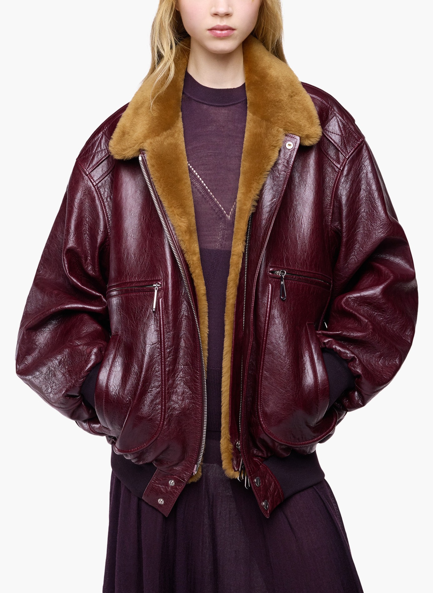 Veste bomber en cuir texturé RABANNE Rouge