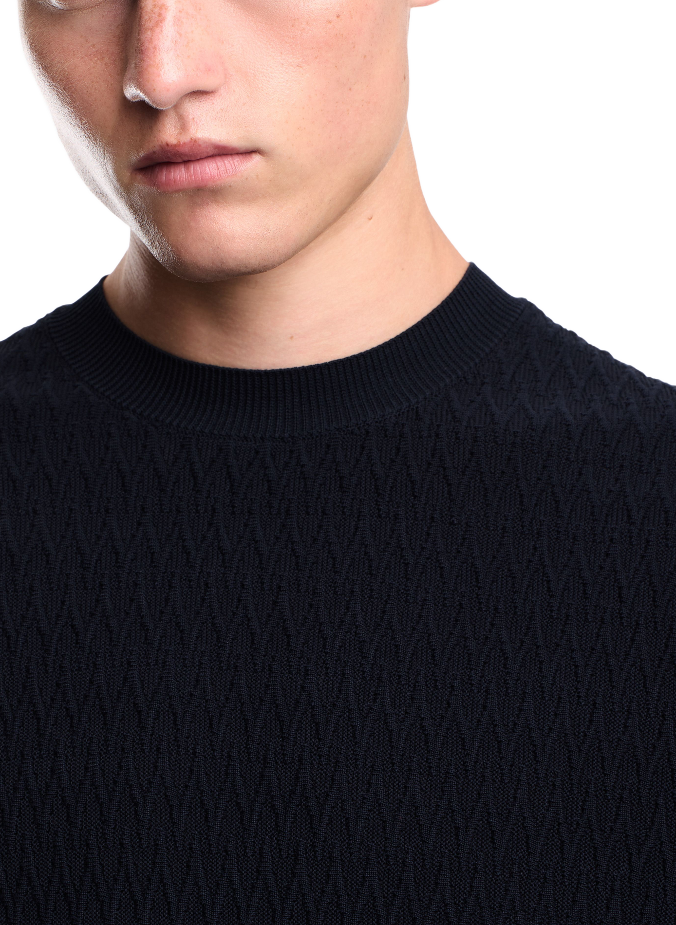 Short-sleeved chevron knit cotton sweater EMPORIO ARMANI Blue