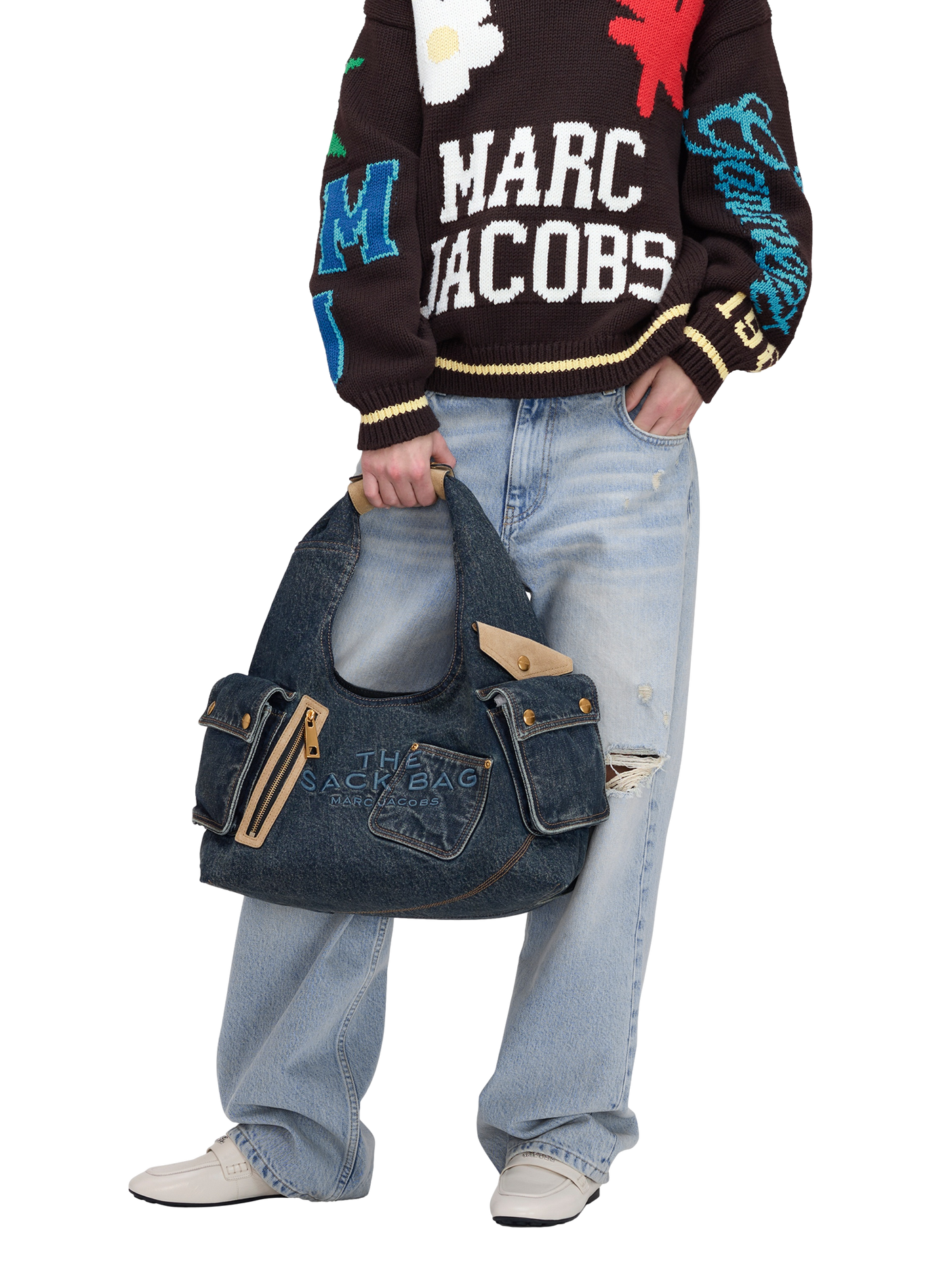 Tasche aus Baumwoll-Denim und Wildleder im Cargo-Stil MARC JACOBS Blau