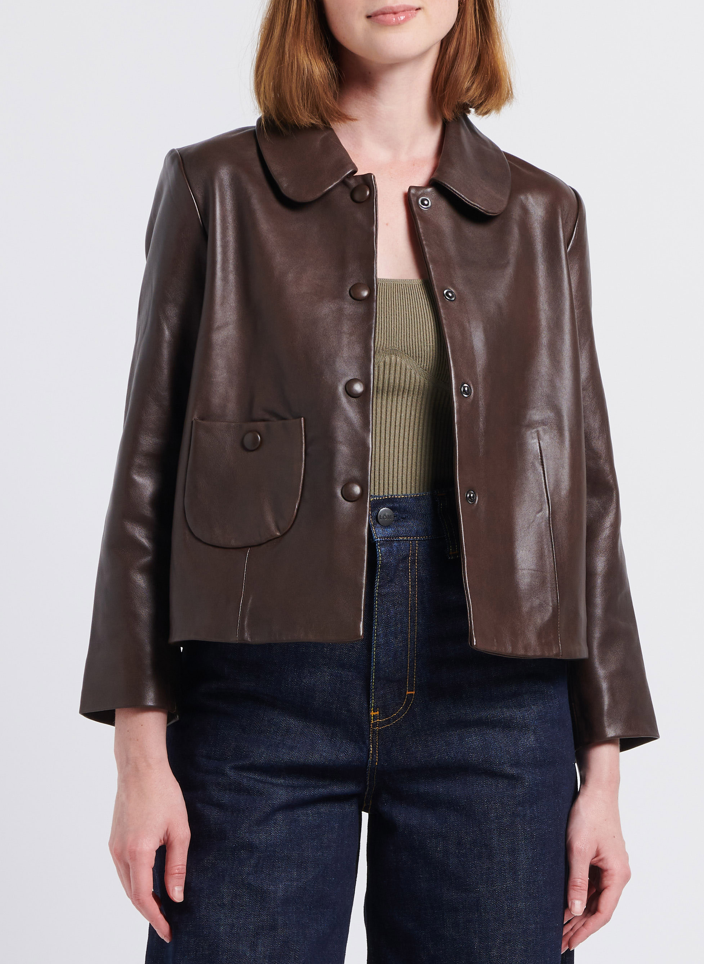 Veste col claudine en cuir milos BA&SH Marron