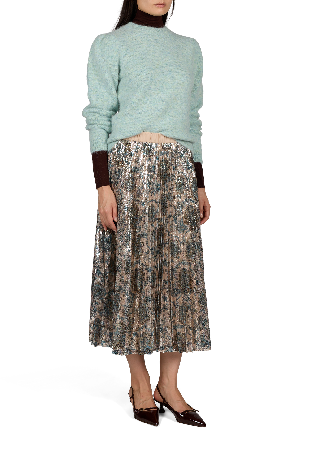 Geplooide midi-rok met pailletten PETITE MENDIGOTE Beige