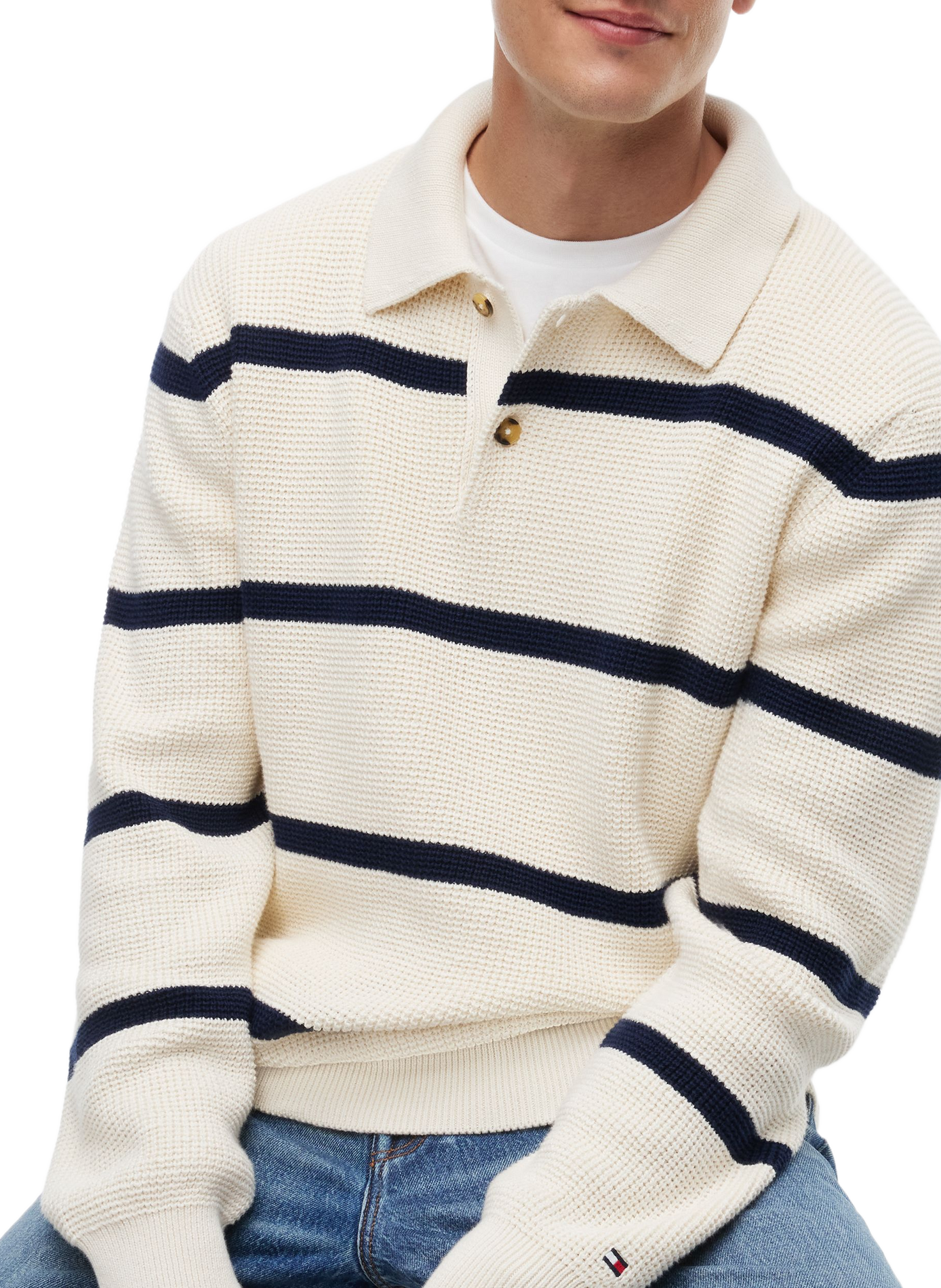 Pull col polo droit à rayures TOMMY HILFIGER Multicolore